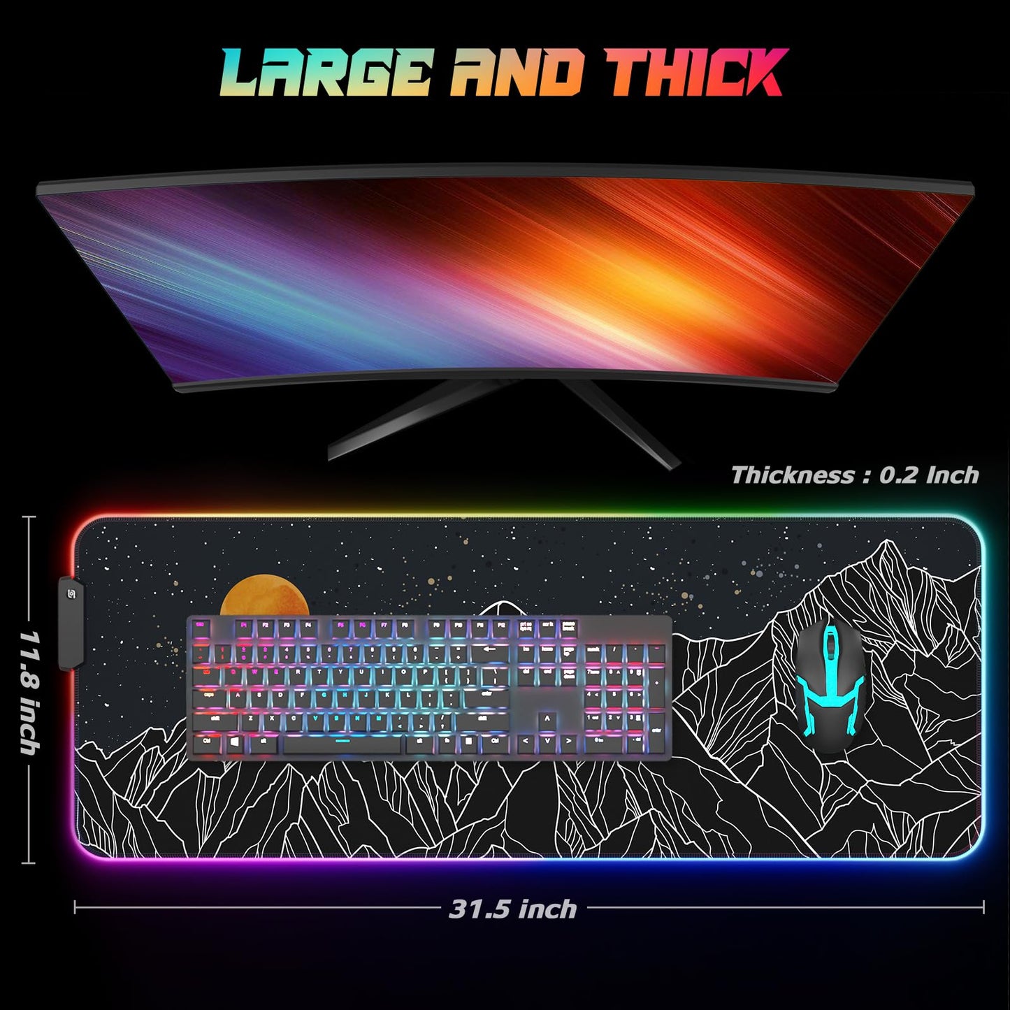ITNRSIIET RGB Gaming Mouse Pad, Full Desk XL Extended Large Gaming Mousepad, 12 Lighting Modes 30%