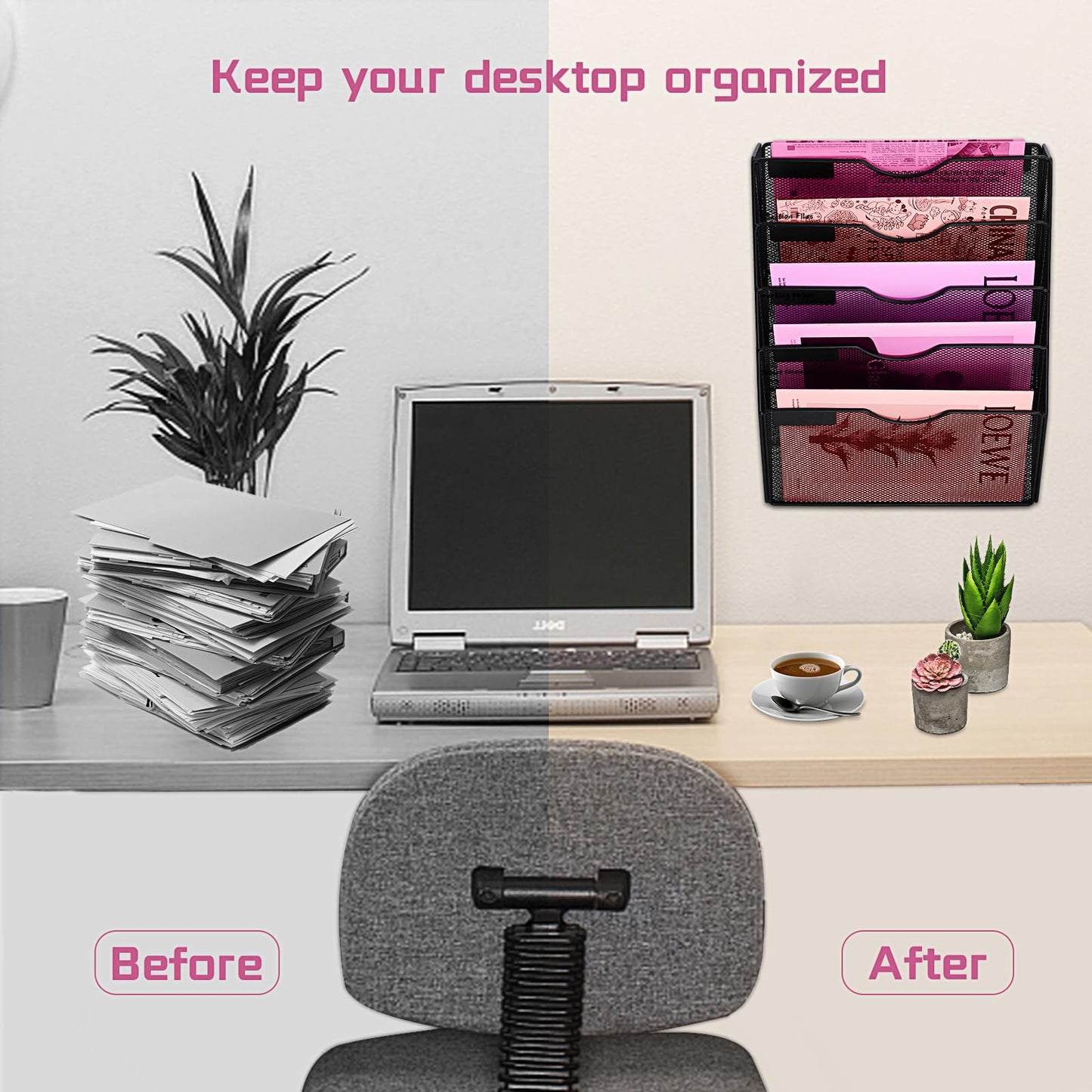 ideallife 5 Pockets Mesh Wall File Holder Organizer Office Hanging File Folder Magazine Rack