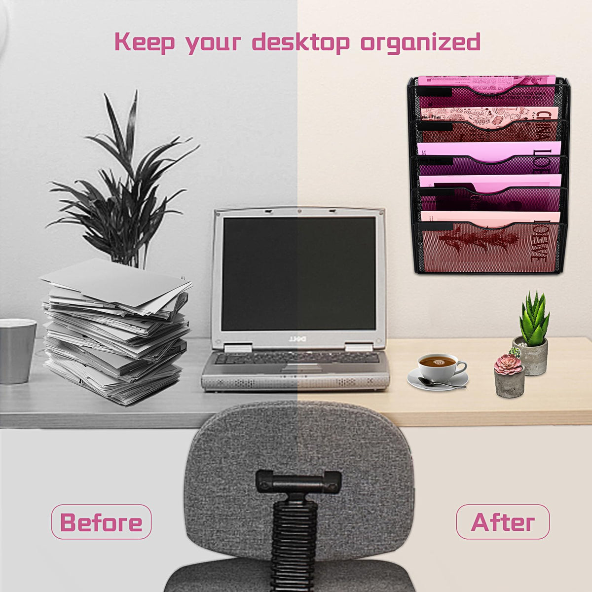 ideallife 5 Pockets Mesh Wall File Holder Organizer Office Hanging File Folder Magazine Rack