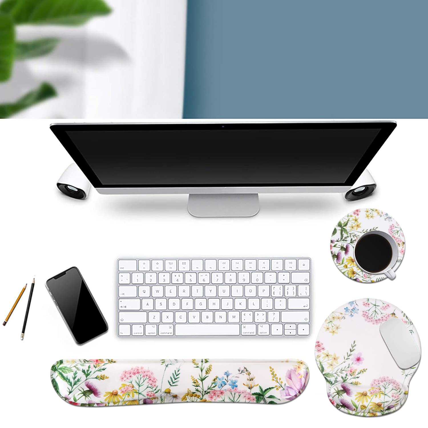 iLeadon Mouse Pad with Wrist Support Keyboard Wrist Rest Set, Ergonomic