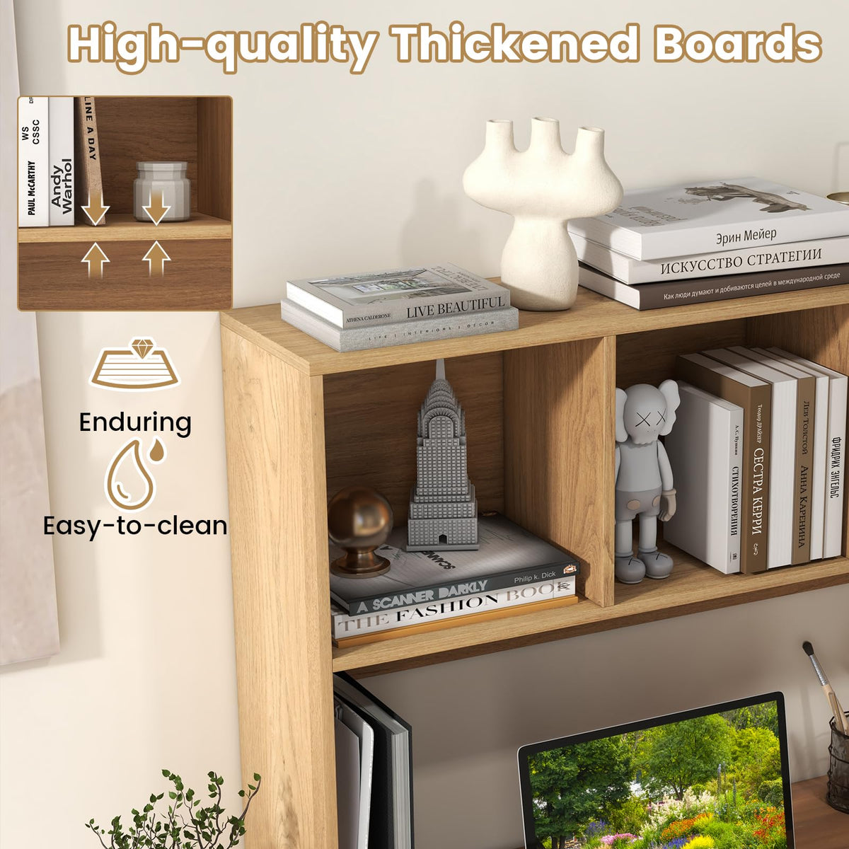 Giantex Desktop Bookshelf, Countertop Storage Hutch with 4 Shelves for Computer Desk, Dressing