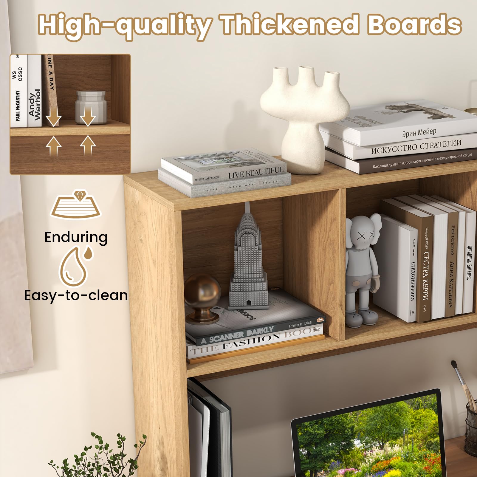 Giantex Desktop Bookshelf, Countertop Storage Hutch with 4 Shelves for Computer Desk, Dressing