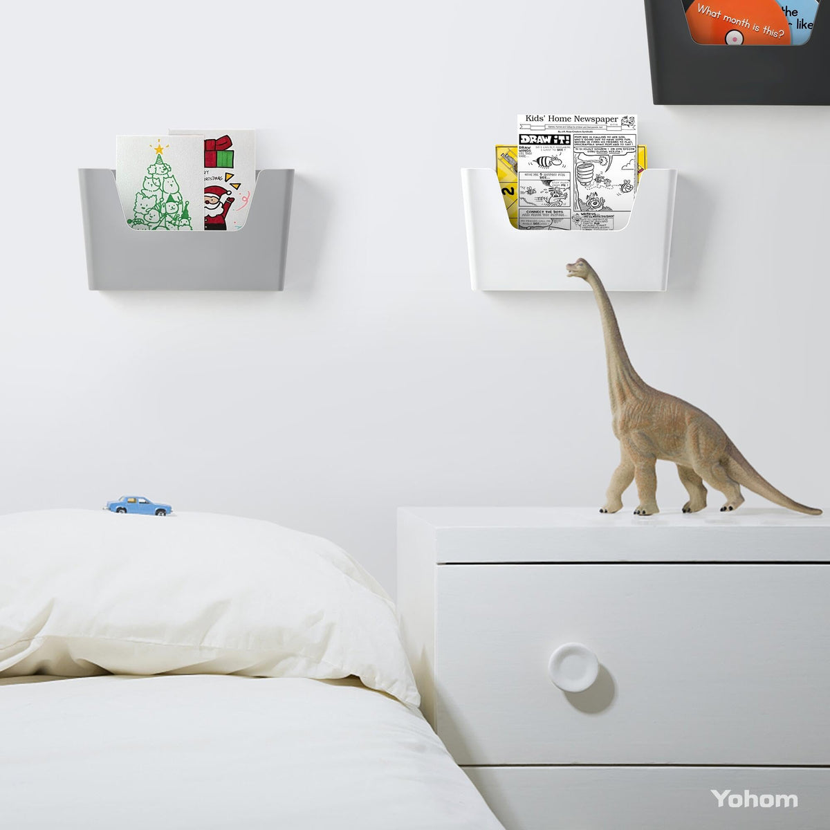 YOHOM Adhesive File Holder Plastic Document Folder Door No Drilling Mount Mail Magazine Organizer