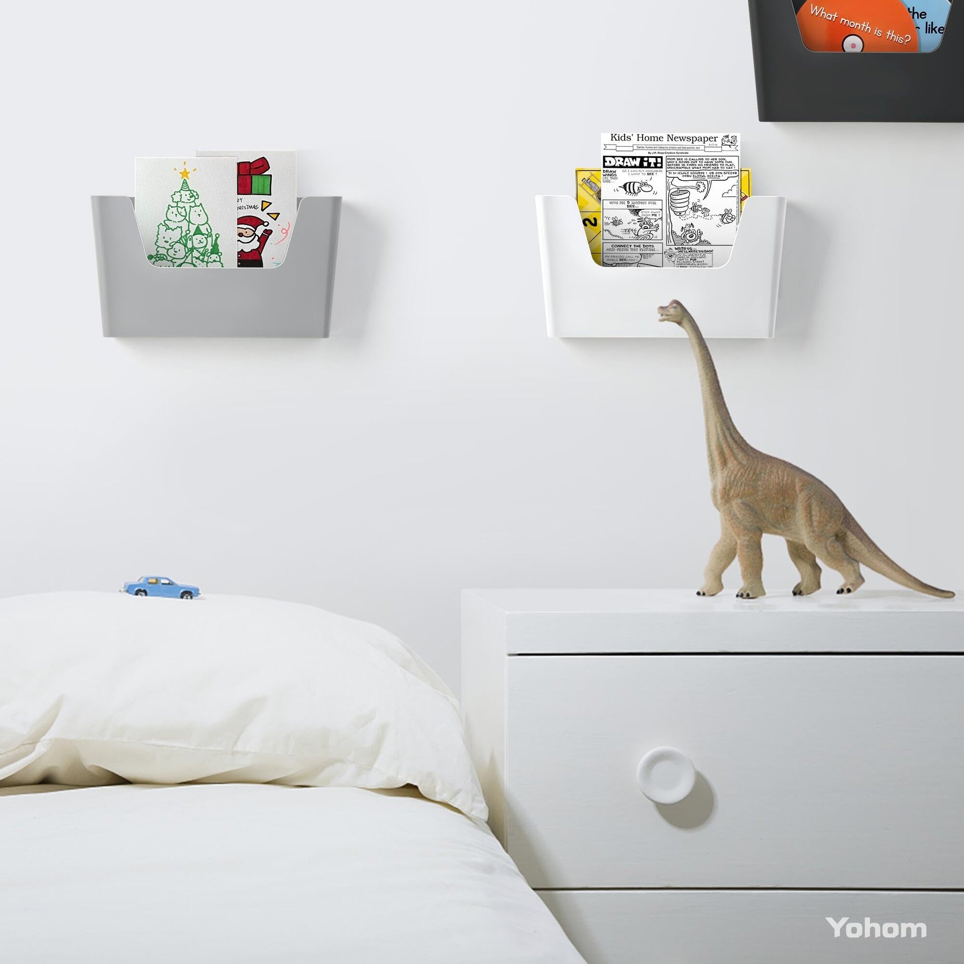 YOHOM Adhesive File Holder Plastic Document Folder Door No Drilling Mount Mail Magazine Organizer