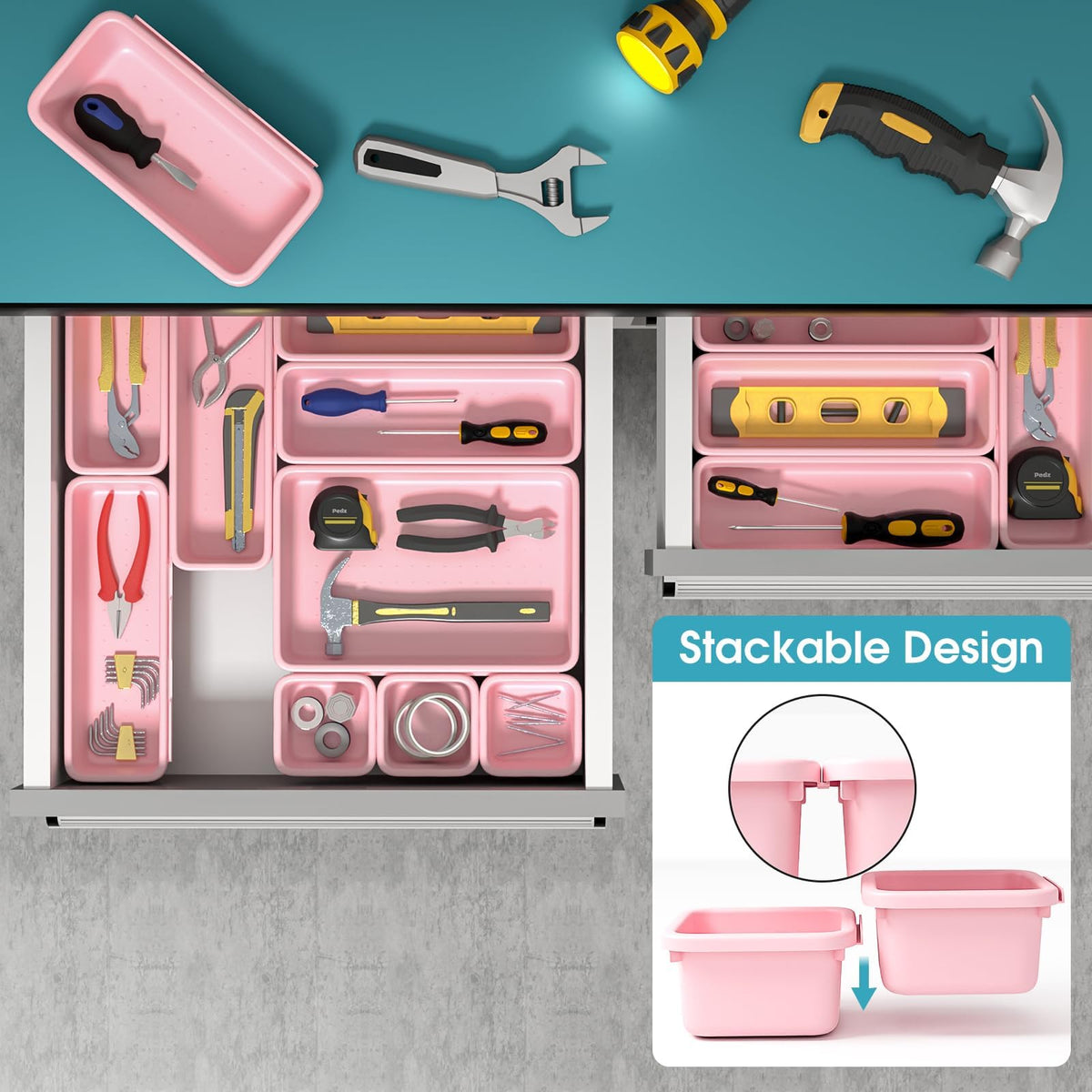 25 PCS Drawer Organizer Set, 4 Size Makeup Drawer Divider Organizer With Non-Slip Pads
