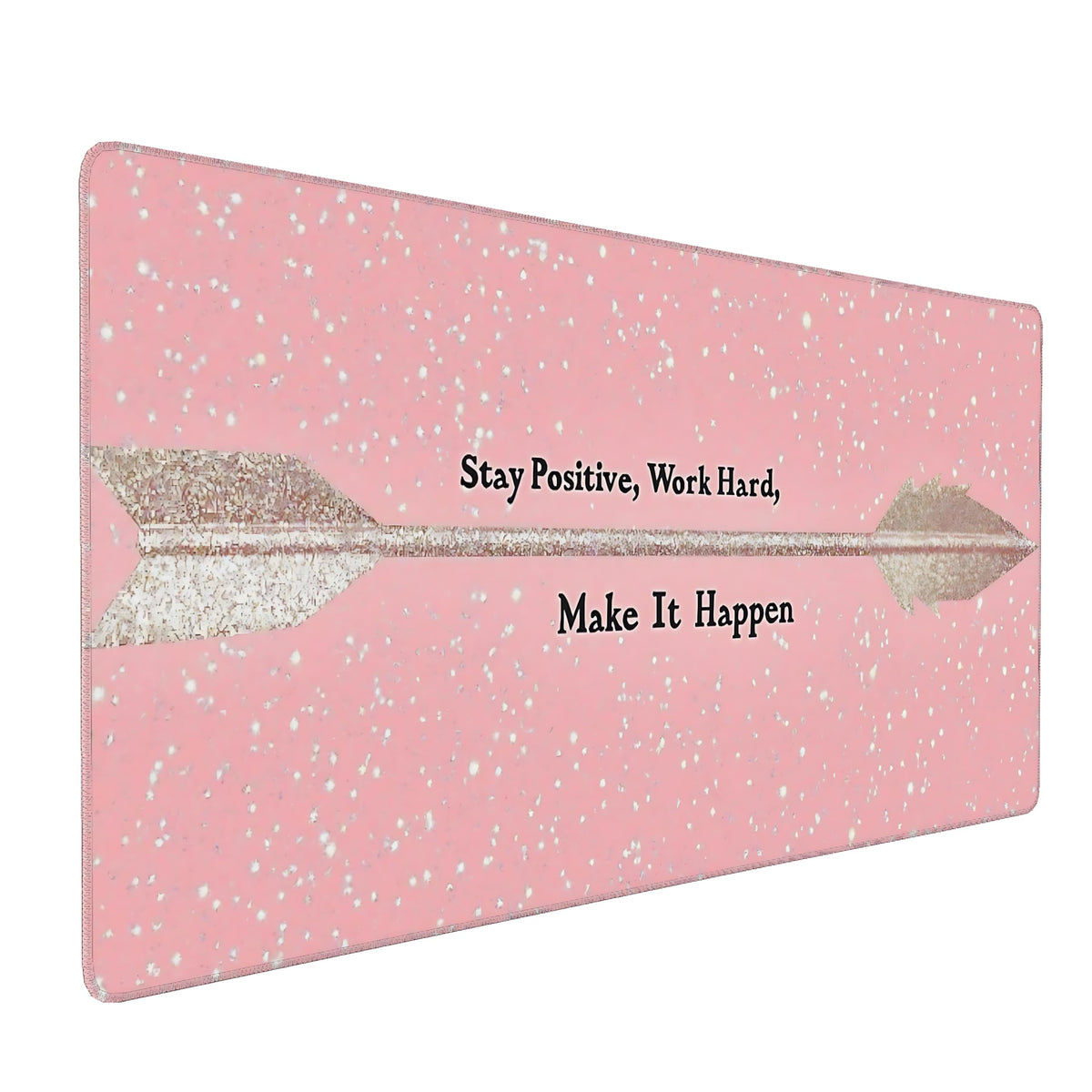 Cute Aesthetic Stay Positive Gaming Mouse Pad, Gold Pink Minimalist Desk Mat with Anti-Slip Base &