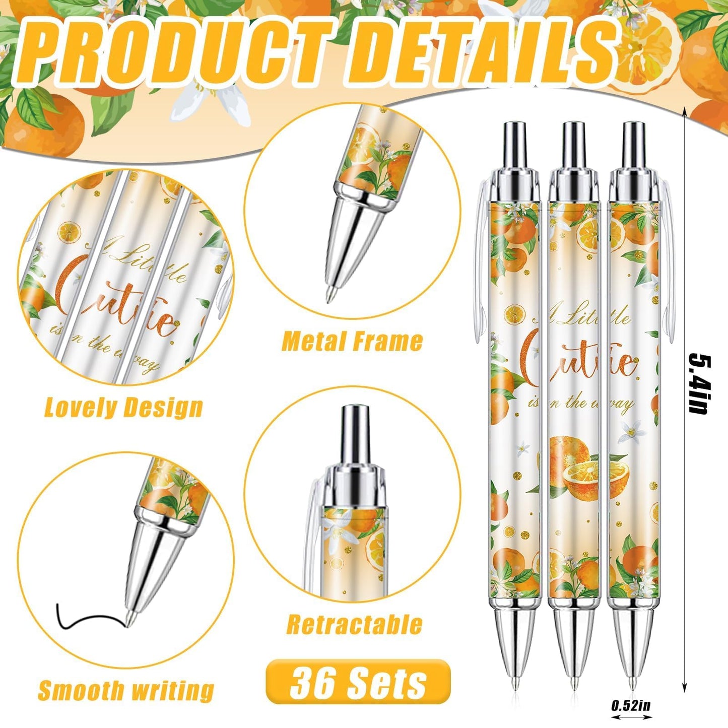 EYNDYN 145 Pieces Little Cutie Baby Shower Favors for Guest Orange Ballpoint Pens and Keychains