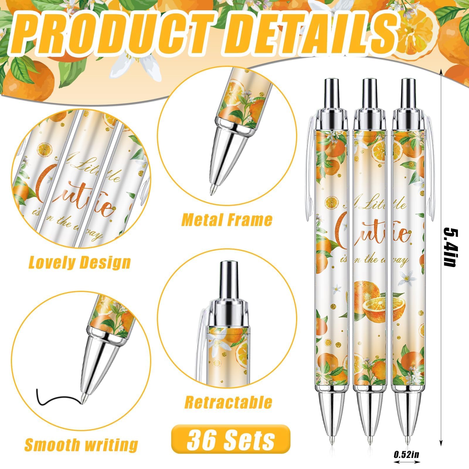 EYNDYN 145 Pieces Little Cutie Baby Shower Favors for Guest Orange Ballpoint Pens and Keychains