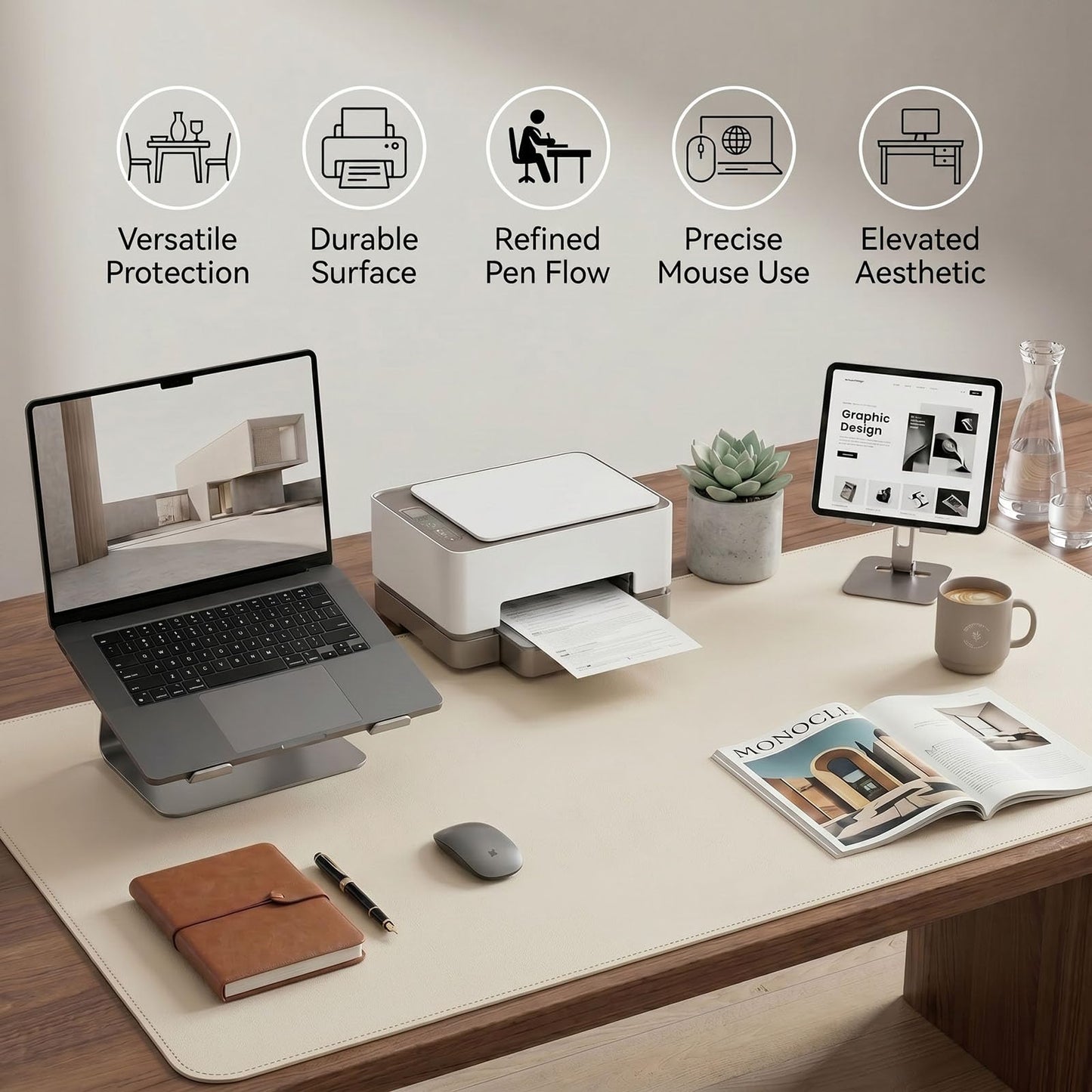 PROMATTOO Large Desk Pad Non-Slip Desk Mat Protector for Keyboard Mouse Waterproof Vegan Leather