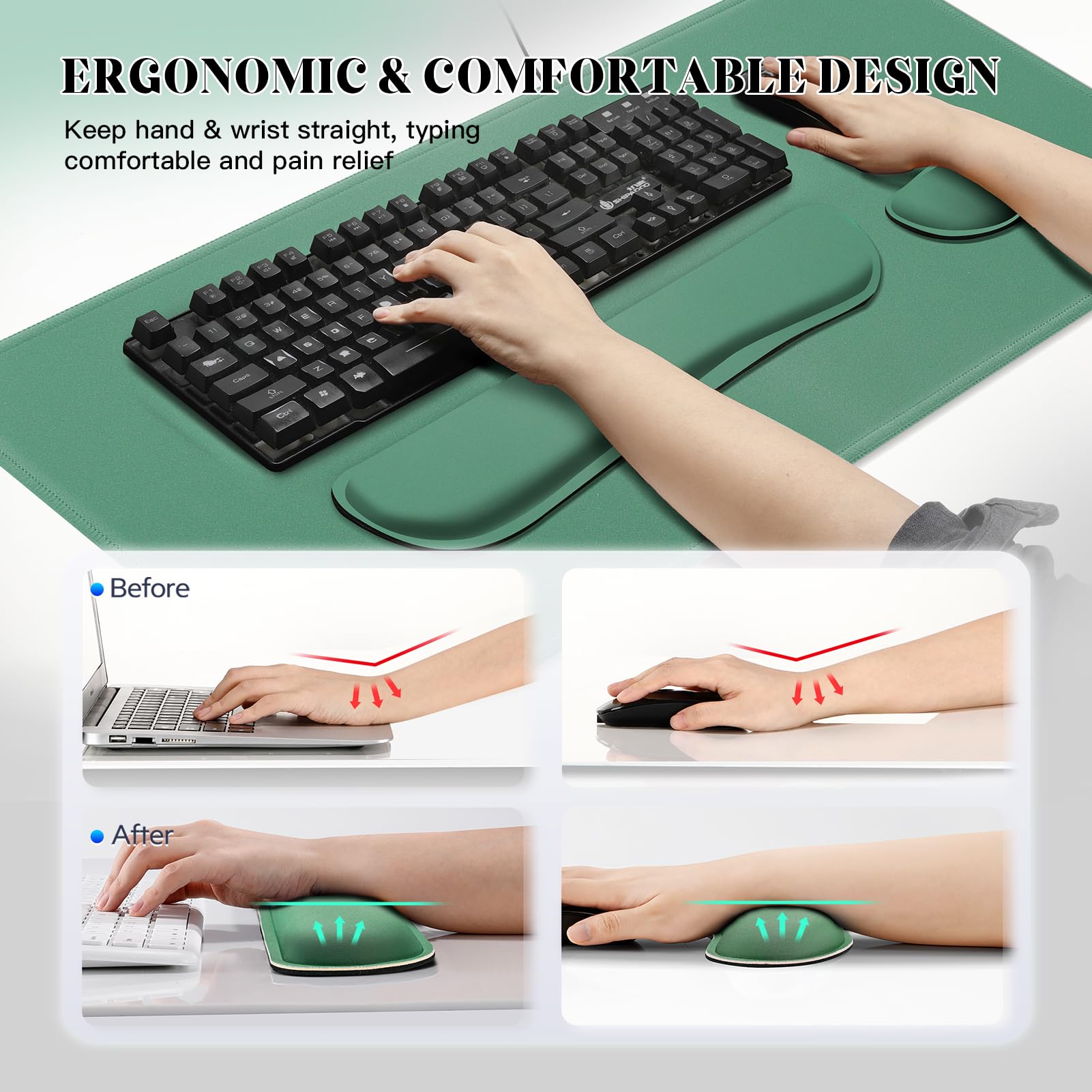 Gimars 4 in 1 Mouse Pad and Keyboard Wrist Rest Set, Large Mouse Pad with Memory Foam Wrist Support