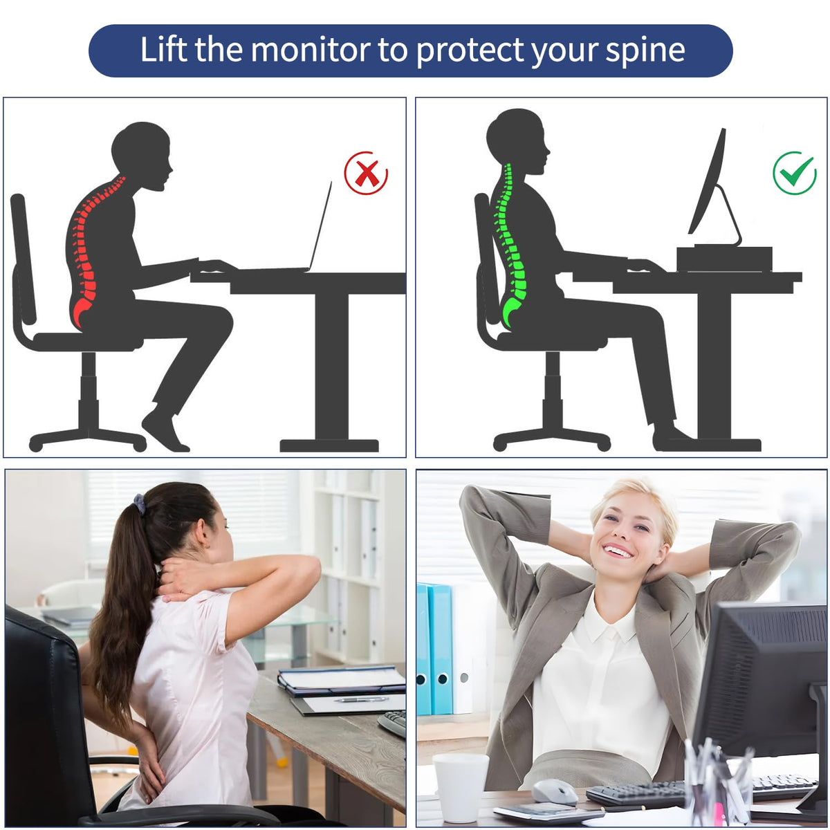 AUPSEN Computer Monitor Stands Riser，2-Tier Desk Organizers and Accessories, Office Desk