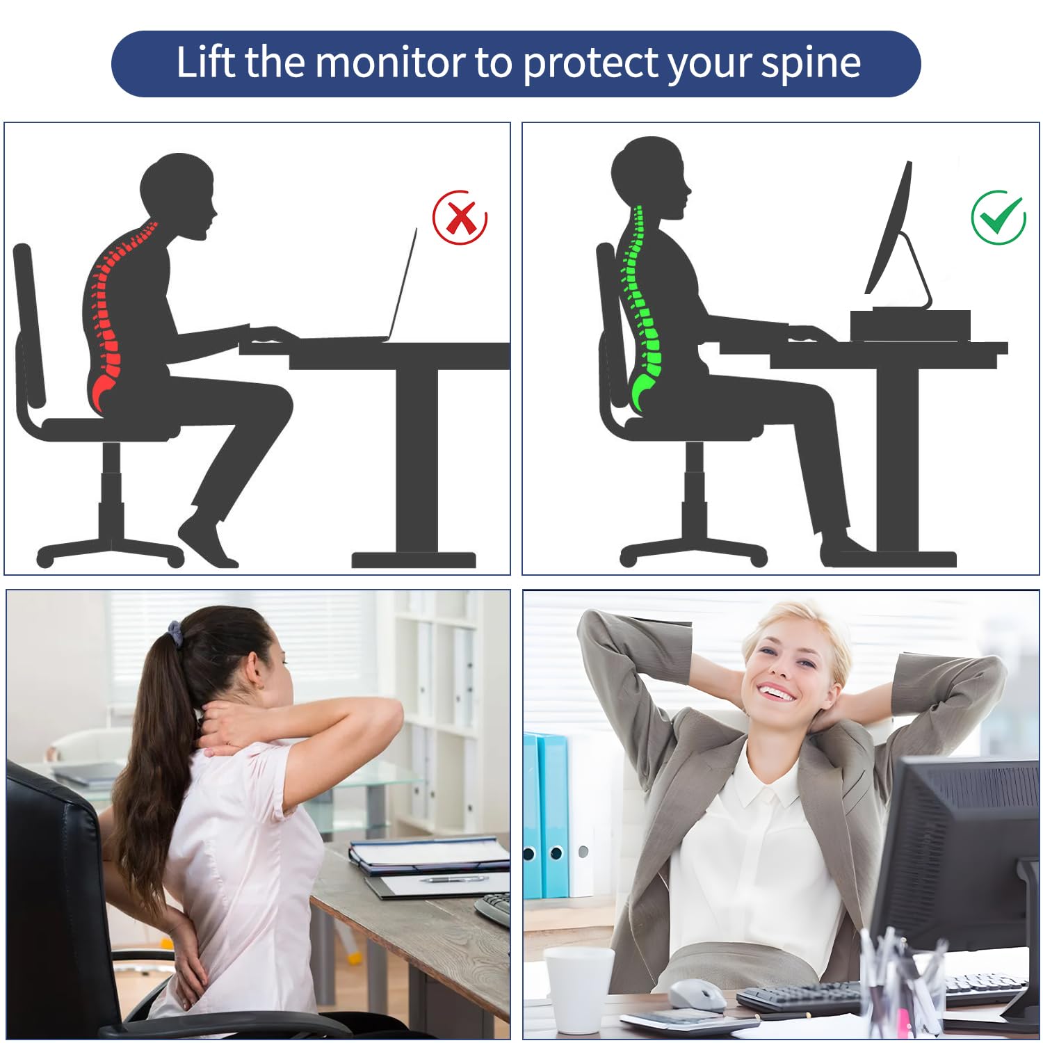 AUPSEN 2 Tier Computer Monitor Stands with Drawer and 2 Pencil Holder, Metal Monitor Stand Monitor
