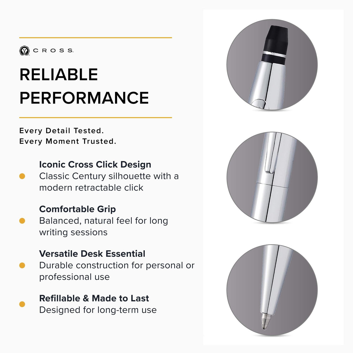 Cross Click Tuxedo Chrome Ballpoint Pen, Black Ink