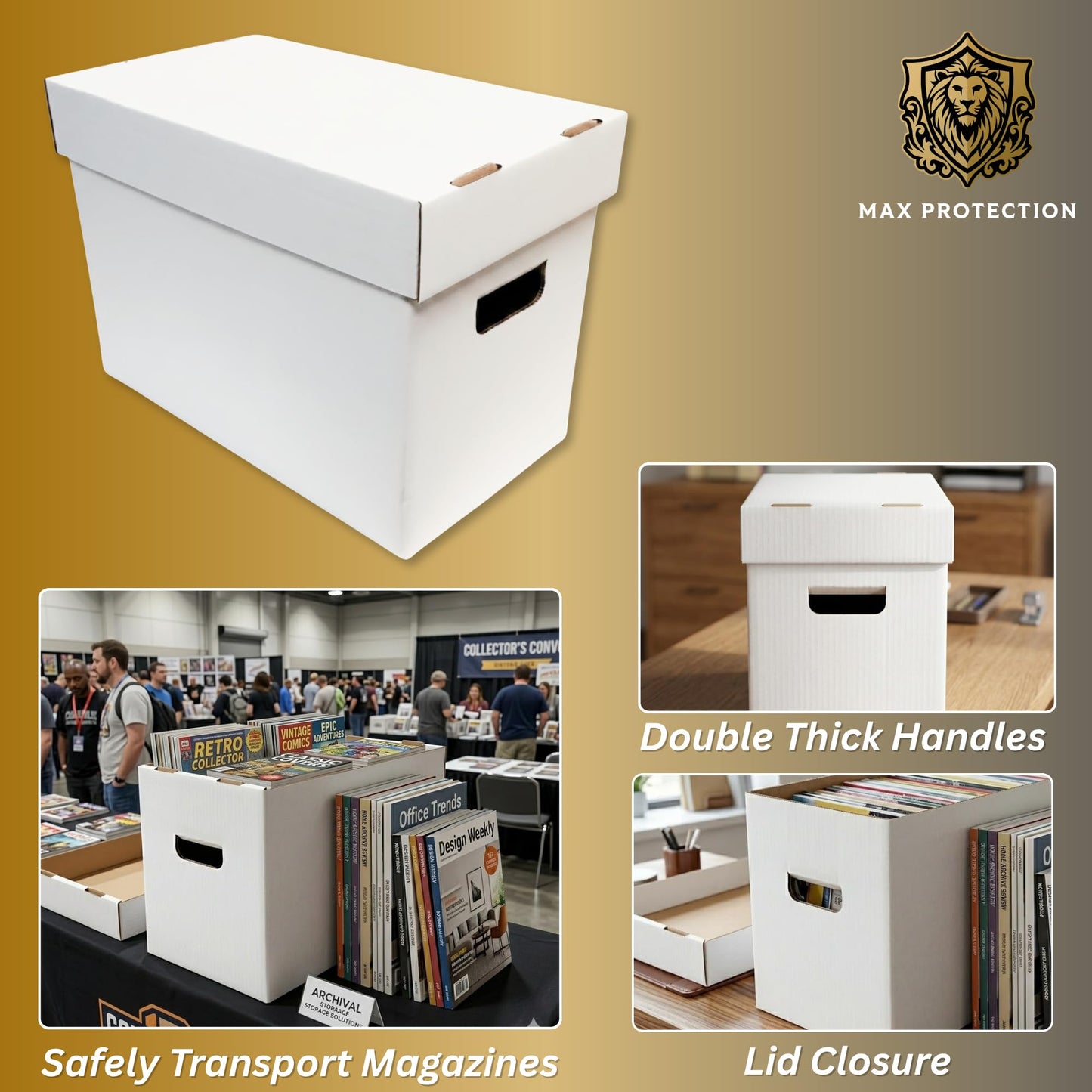 Max Protection Magazine Storage Boxes with Lids - Heavy Duty, 3 Pack