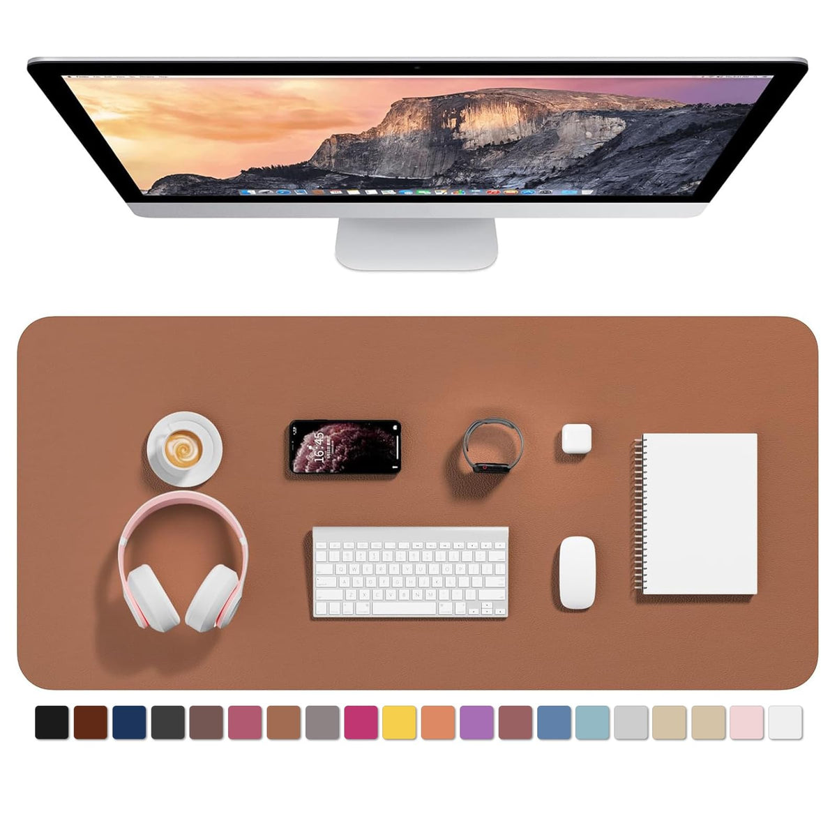 Hsurbtra Desk Pad, 35.5" x 17" PU Leather Desk Mat, XXL Extended Mouse Pad, Waterproof Desktop