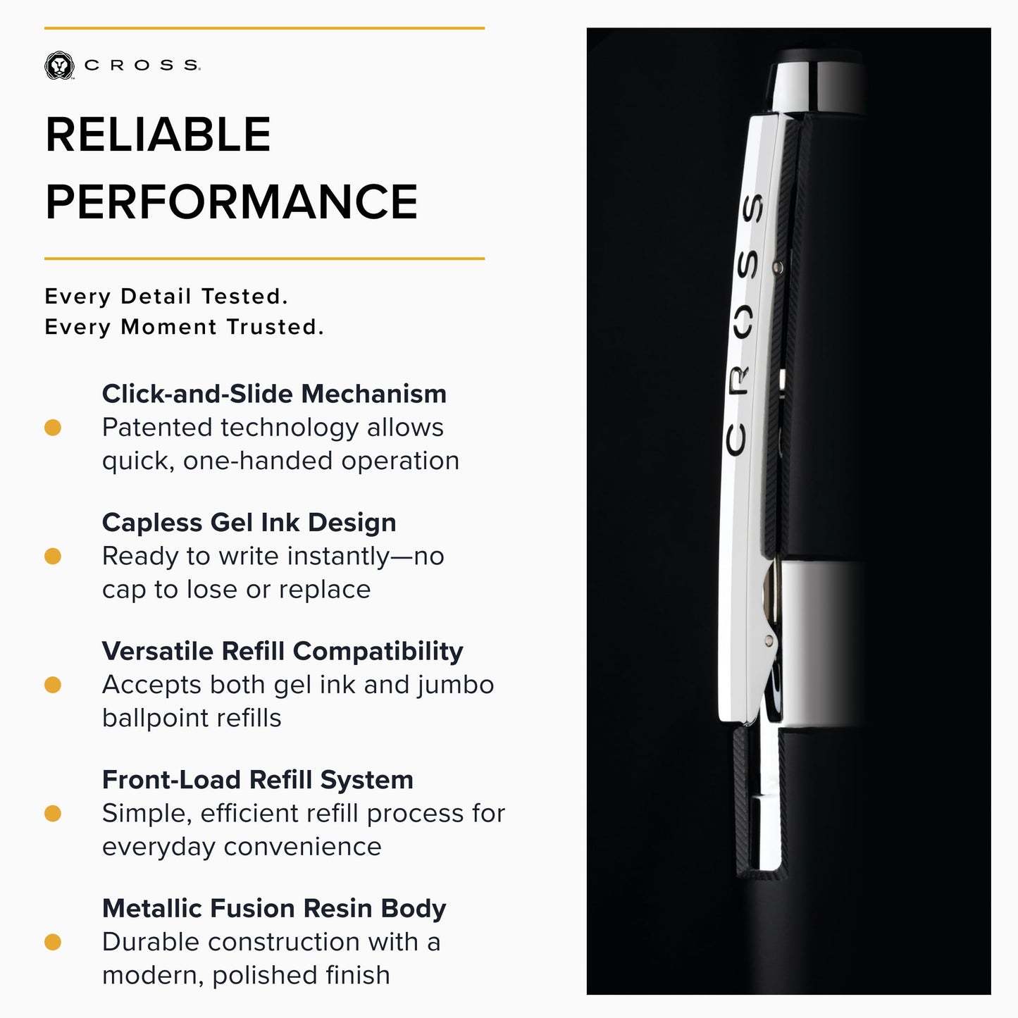 Cross Edge Jet Black Gel Rollerball Pen, Medium Point, Black Ink