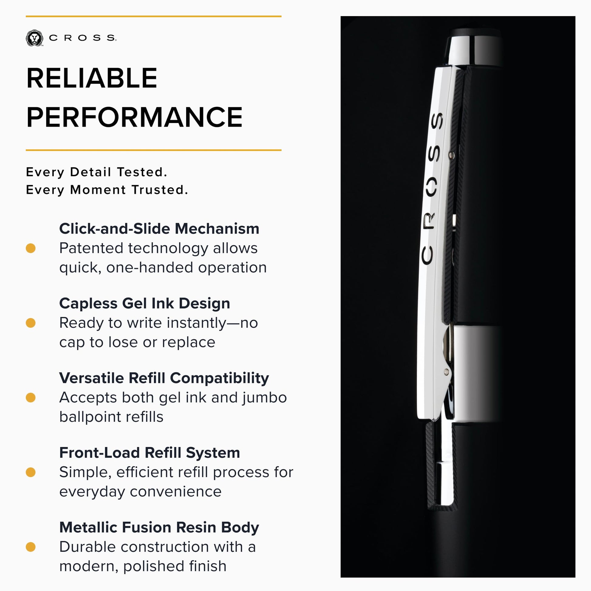 Cross Edge Jet Black Gel Rollerball Pen, Medium Point, Black Ink