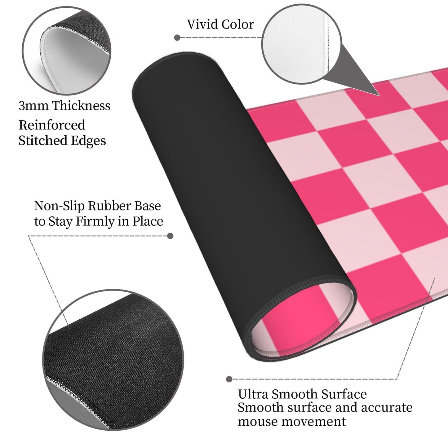 Giinly Pink Checkered Cute Gaming Mouse Pad, XXL Large Desk Keyboard Mat