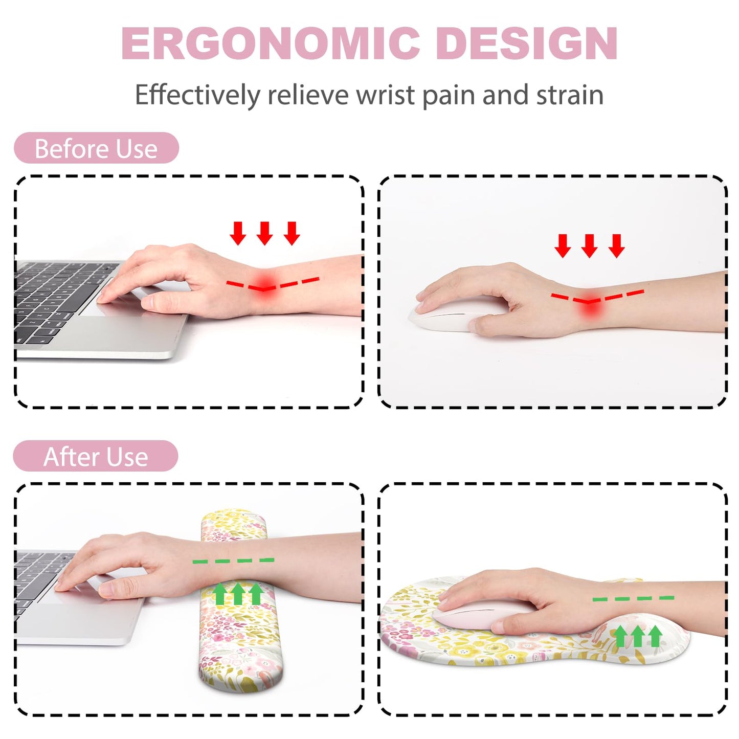 Ergonomic Mouse Pad with Wrist Rest and Keyboard Wrist Rest, Gel Mousepad