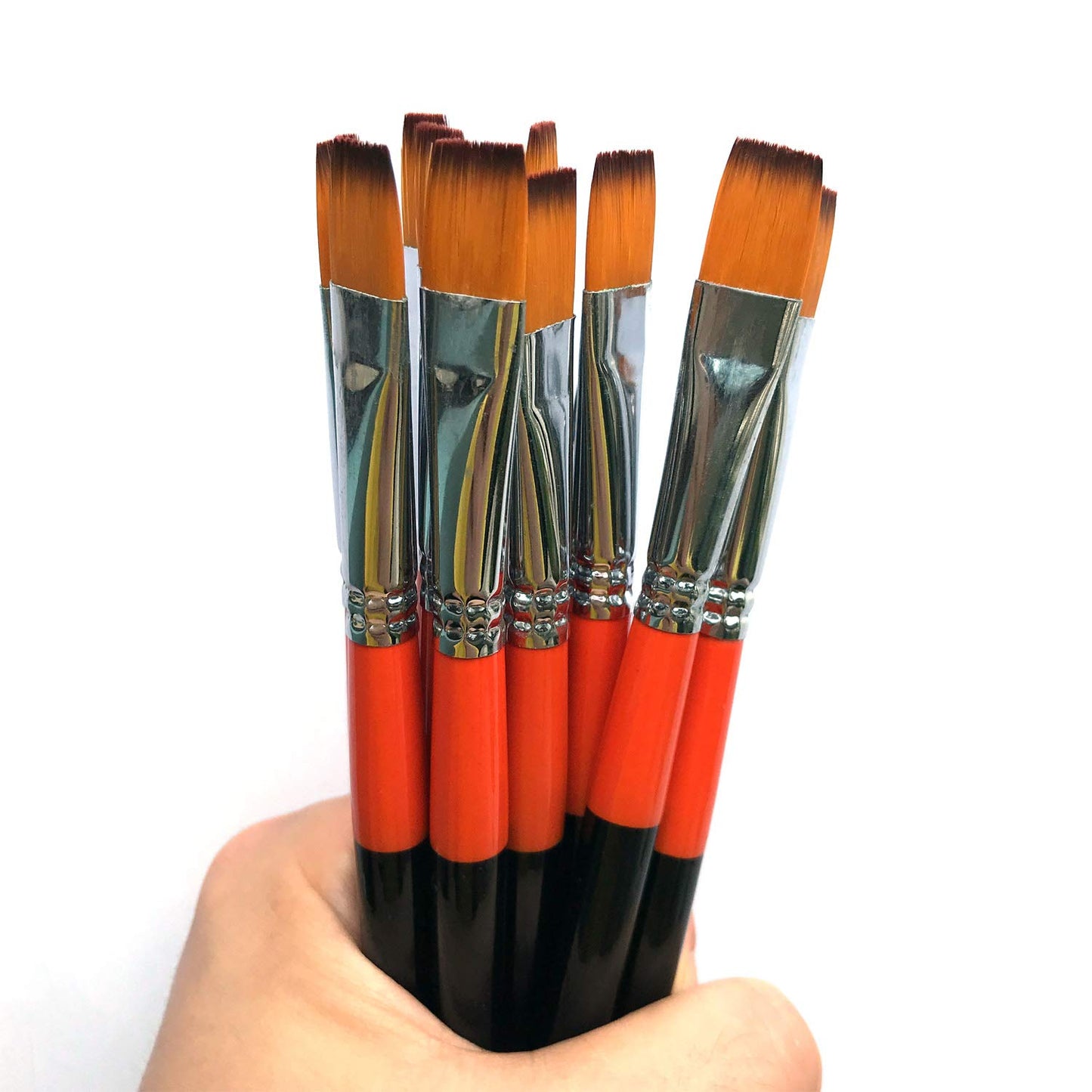 1/2 Inch Flat Bright Paint Brush Set of 12, Premium Taklon Synthetic Hair