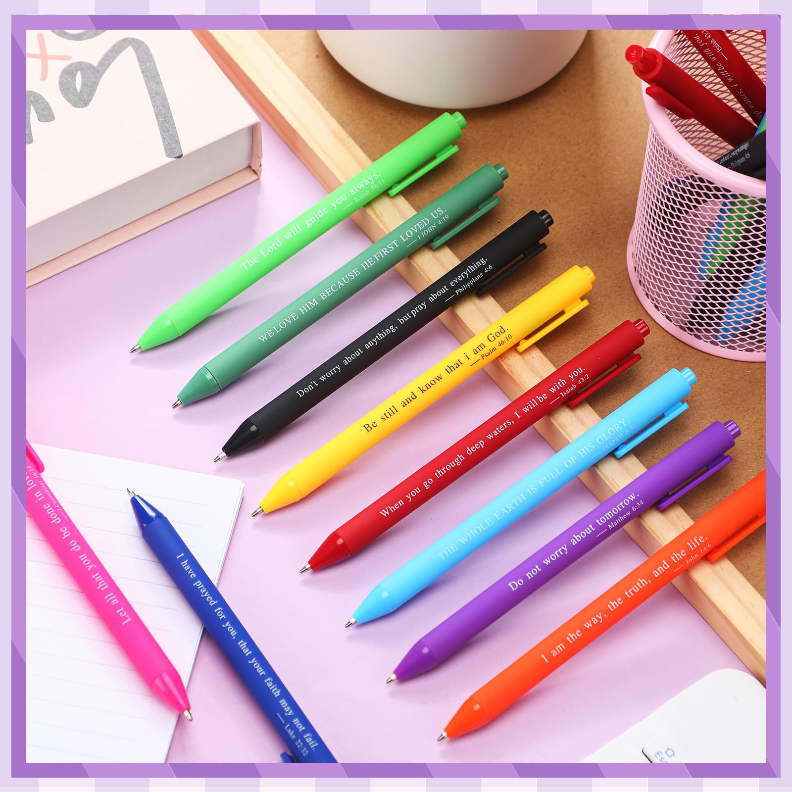 Cholemy 50 Pcs Bible Verse Pens Bulk Christian Pens Black Ink, Bright