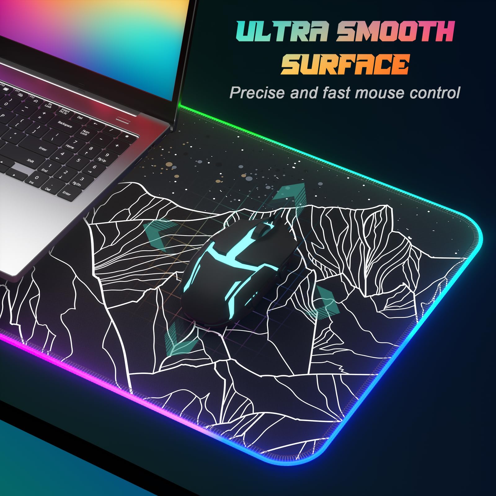 ITNRSIIET RGB Gaming Mouse Pad, Full Desk XL Extended Large Gaming Mousepad, 12 Lighting Modes 30%