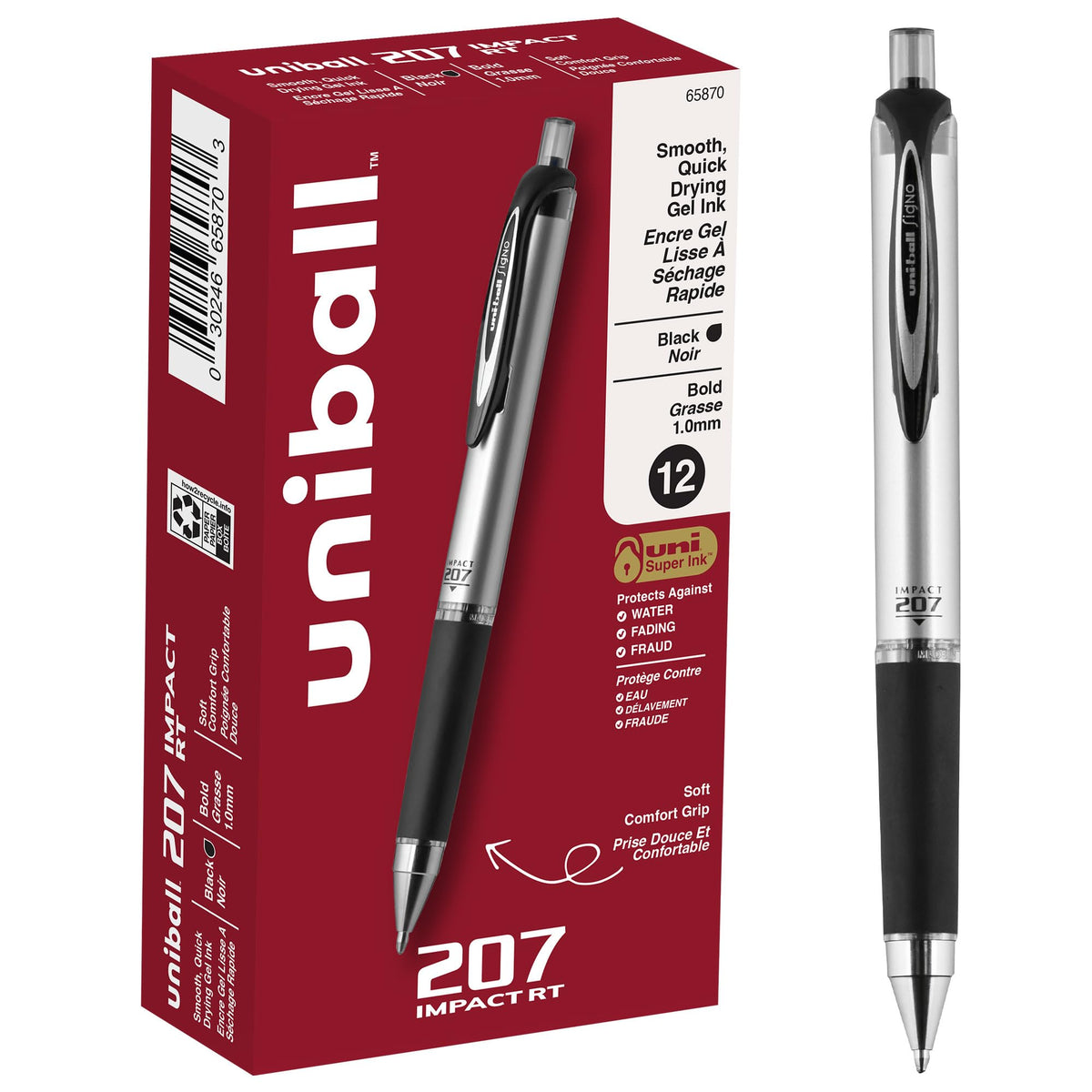 uniball™ 207 Impact Gel Pens, Bold Point (1.0mm), Black, 12 Pack