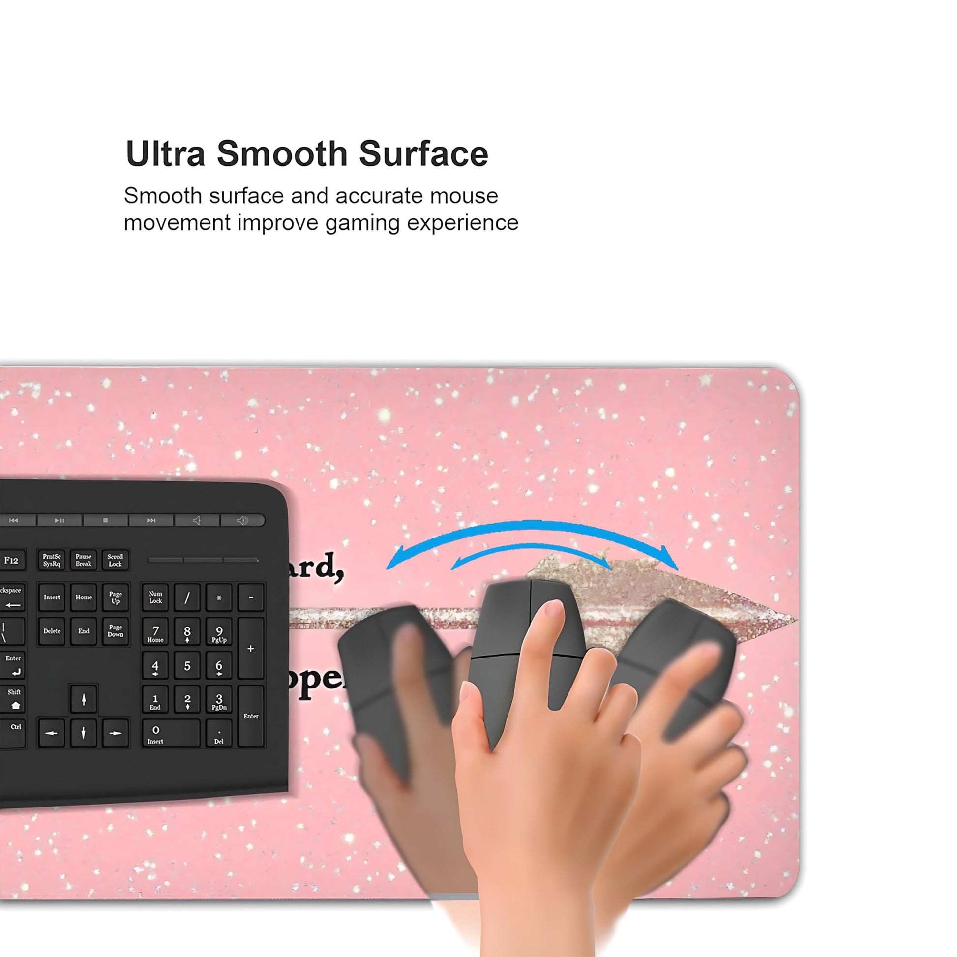 Cute Aesthetic Stay Positive Gaming Mouse Pad, Gold Pink Minimalist Desk Mat with Anti-Slip Base &