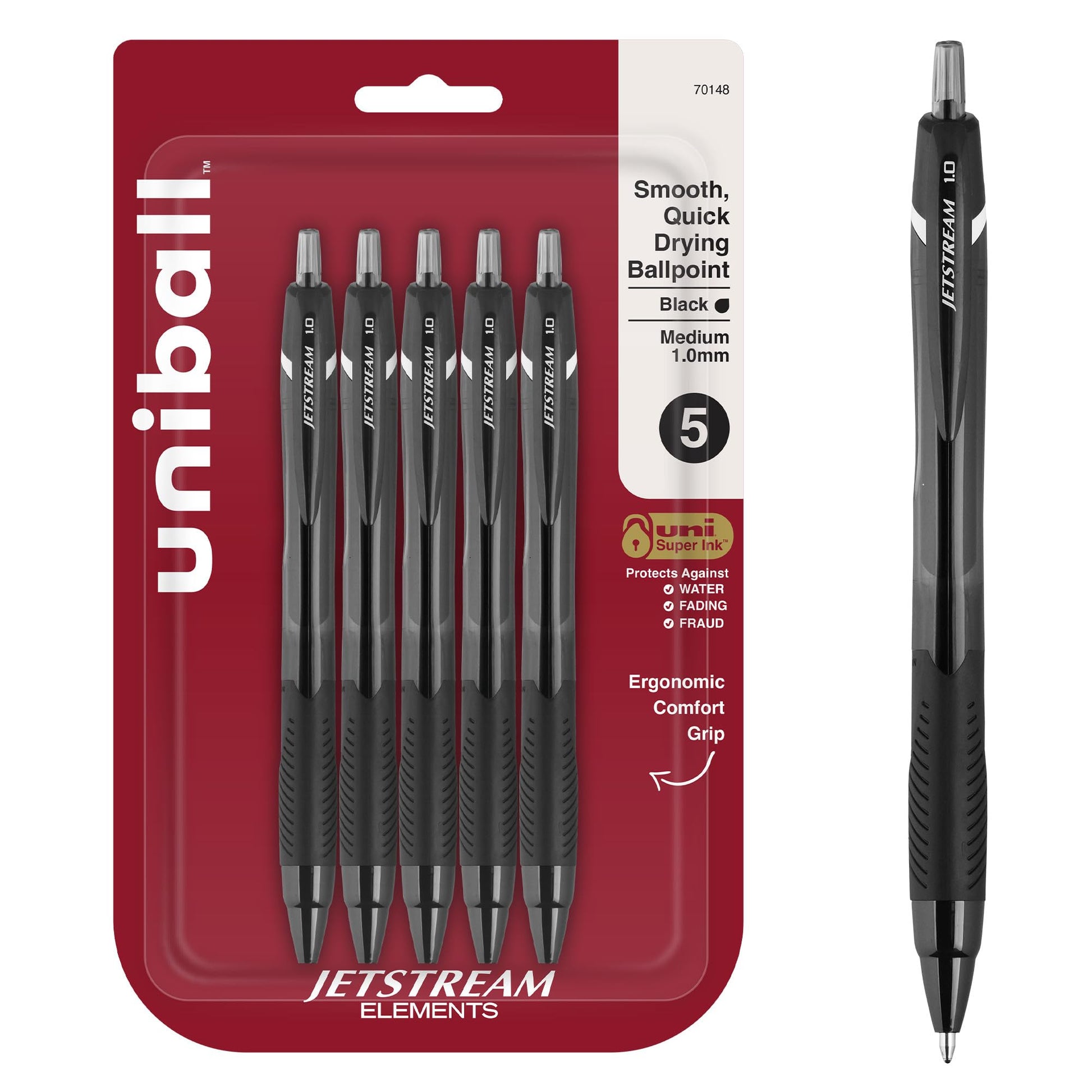 uniball™ Jetstream Elements Ballpoint Pens, 1.0mm, Black Ink, 5 Pack
