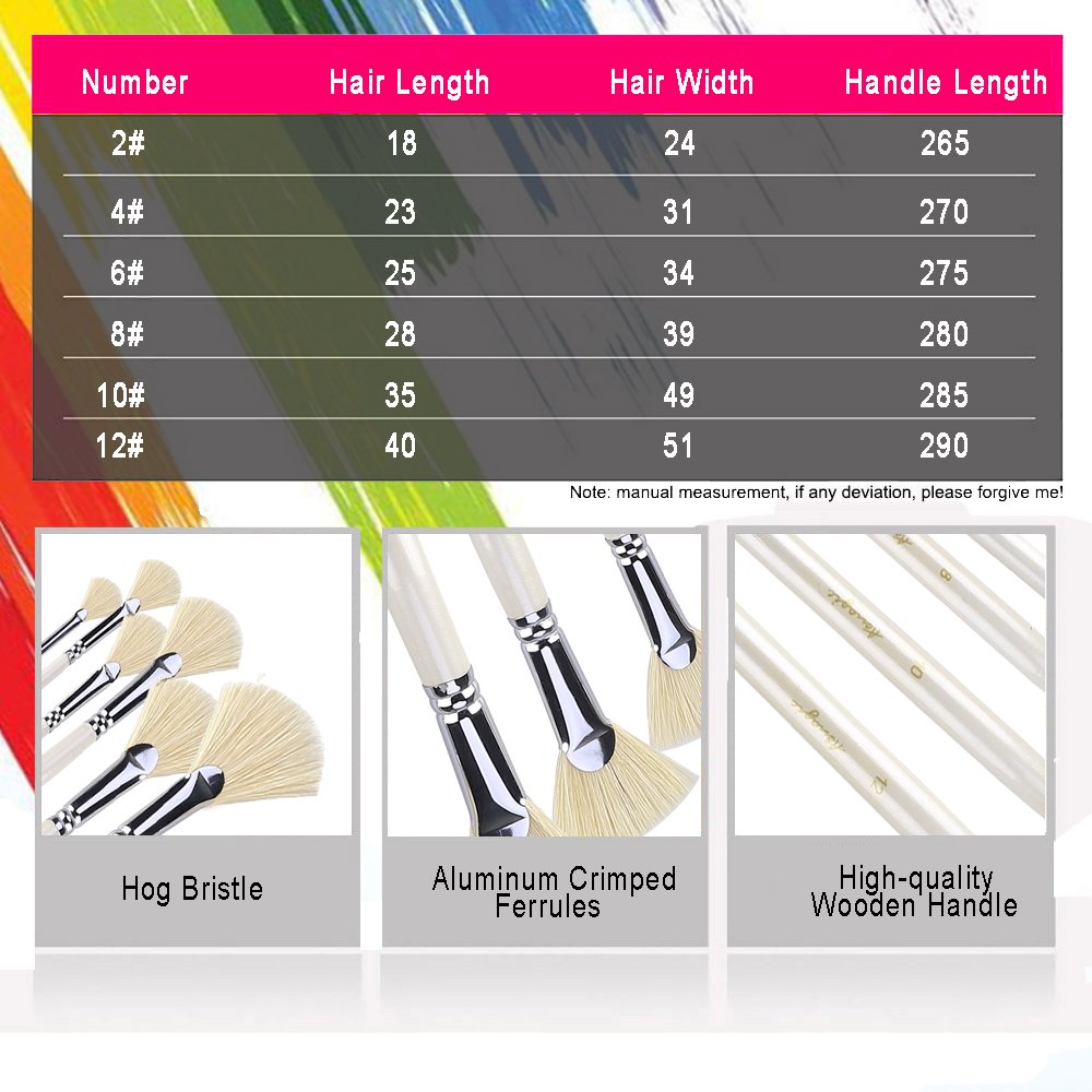 Amagic Fan Brush Set - Hog Bristle Natural Hair - Artist Soft Anti-Shedding Paint Brushes for
