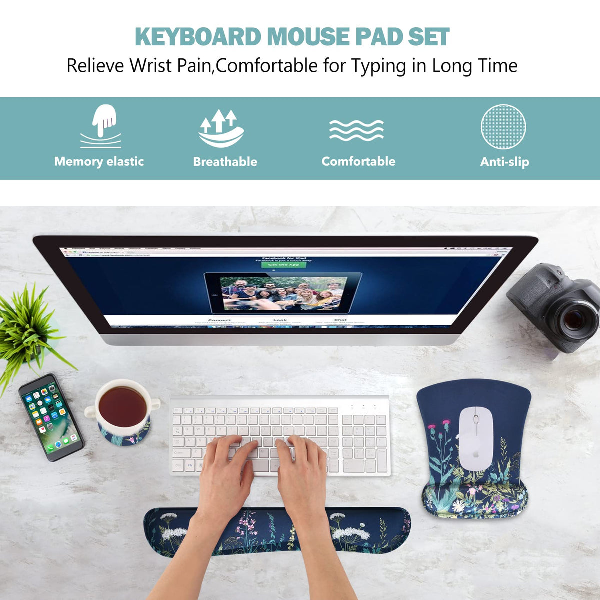 AIMSA Ergonomic Keyboard Wrist Rest and Mouse Pad with Wrist Support Set, Memory Foam Non-Slip
