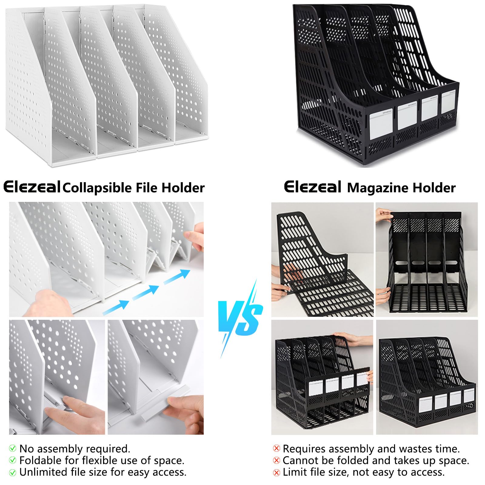 Elezeal Collapsible Magazine File Holder, Durable Document Desktop Folder Binder for Office Desk