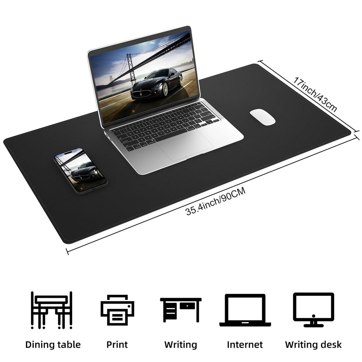 AFIING Desk Mat 35.4" x 17", Cork & PU Leather Desk Pad, Black