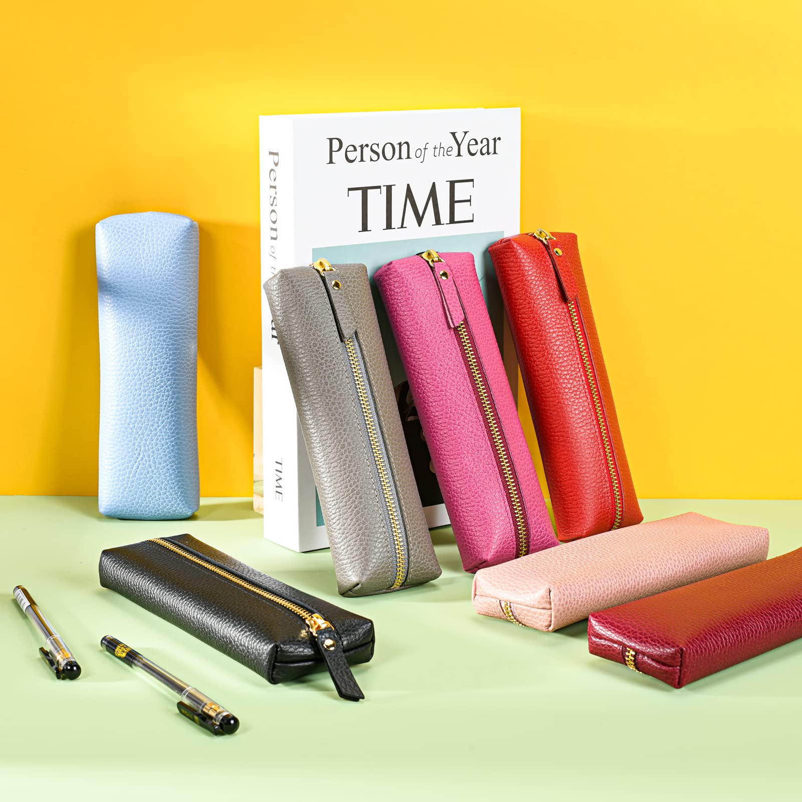 Sluxa Gray leather pen pouch, Pen holders for men. Thin pen bags for adults.