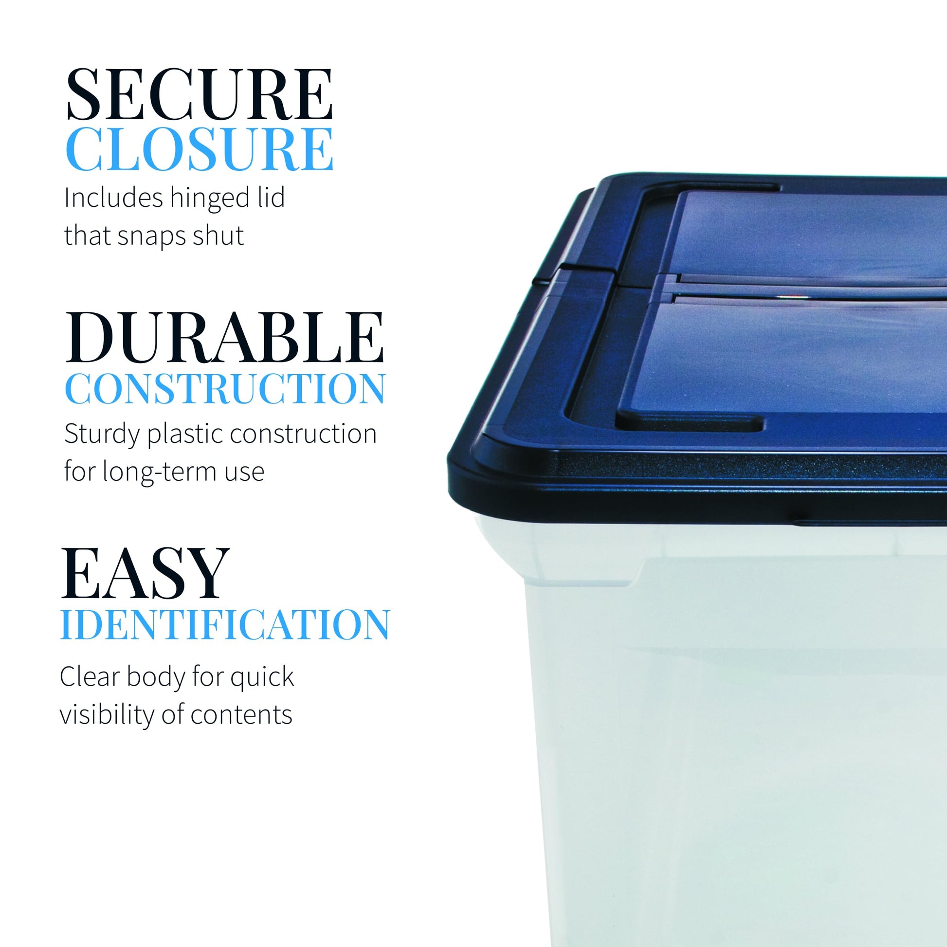 Innovative Storage Designs 55797 File Tote with Hinged Lid, Letter, Plastic, Clear/Navy