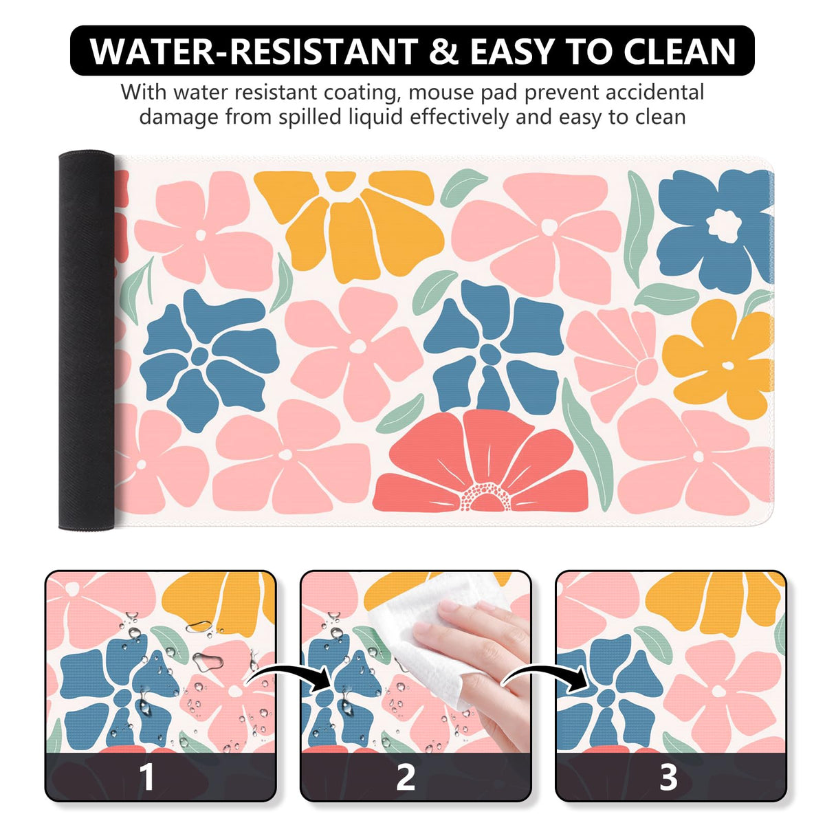 iCasso Desk Mat, Desk Matt for Desktop, Cute Desk Pad Mat, Colorful Flower