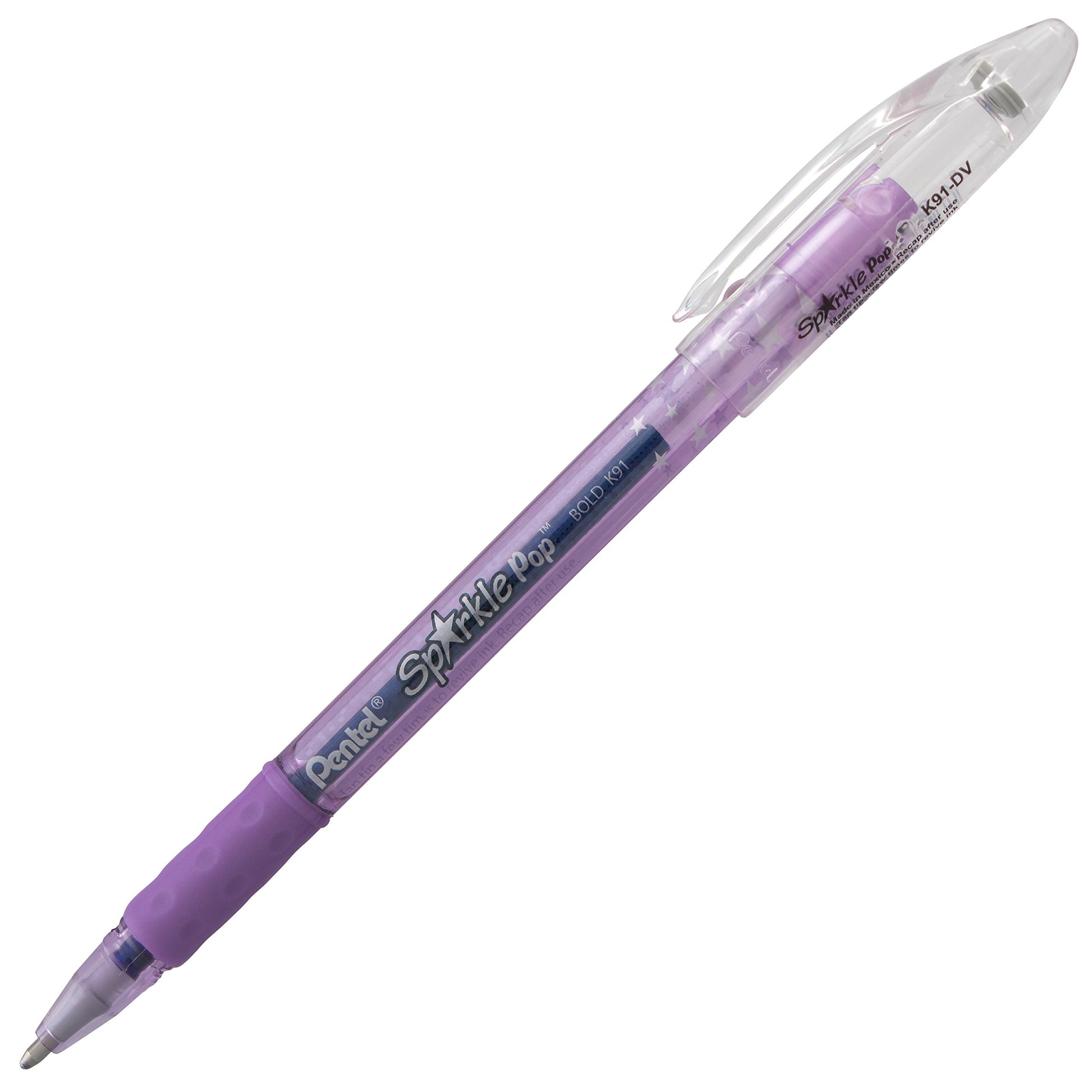 Pentel Sparkle Pop Metallic Gel Pen, (1.0mm) Bold Line, Violet/Blue Ink, Box of 12 Pens (K91-DV)