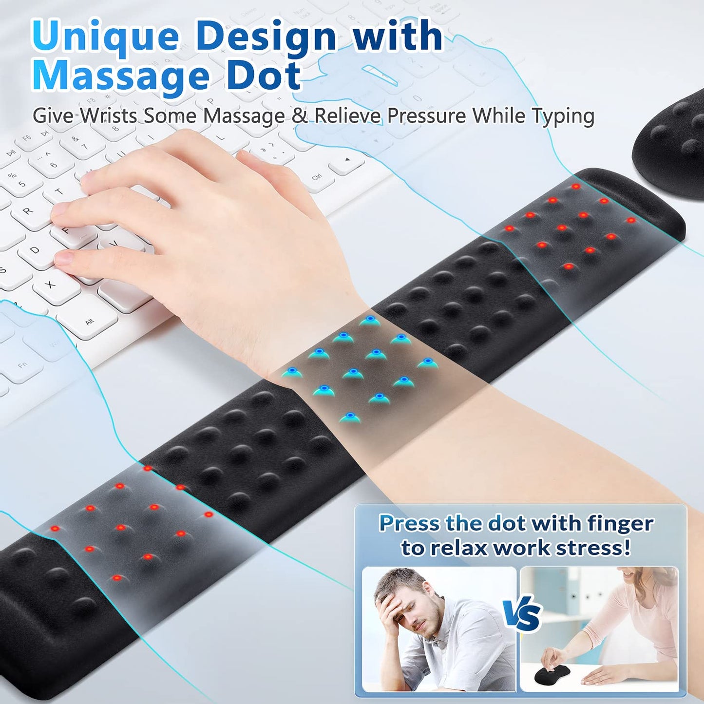 Gimars Upgraded Keyboard Wrist Rest with Massage Dot, Ergonomic Wrist Pad for Pressure Release &