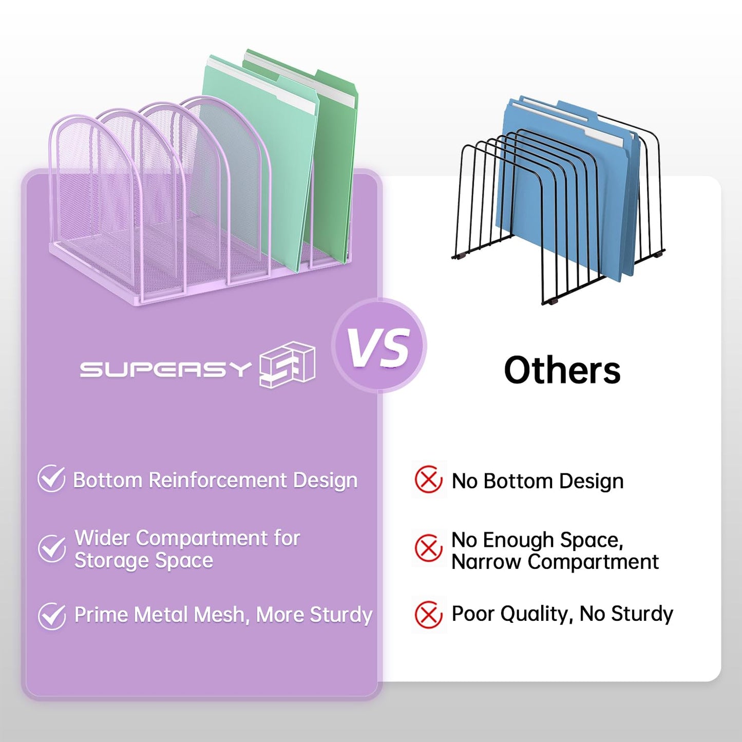 SUPEASY File Organizer 5-Section Mesh Desk Organizer, Upright File Organizer Desktop Organizer File