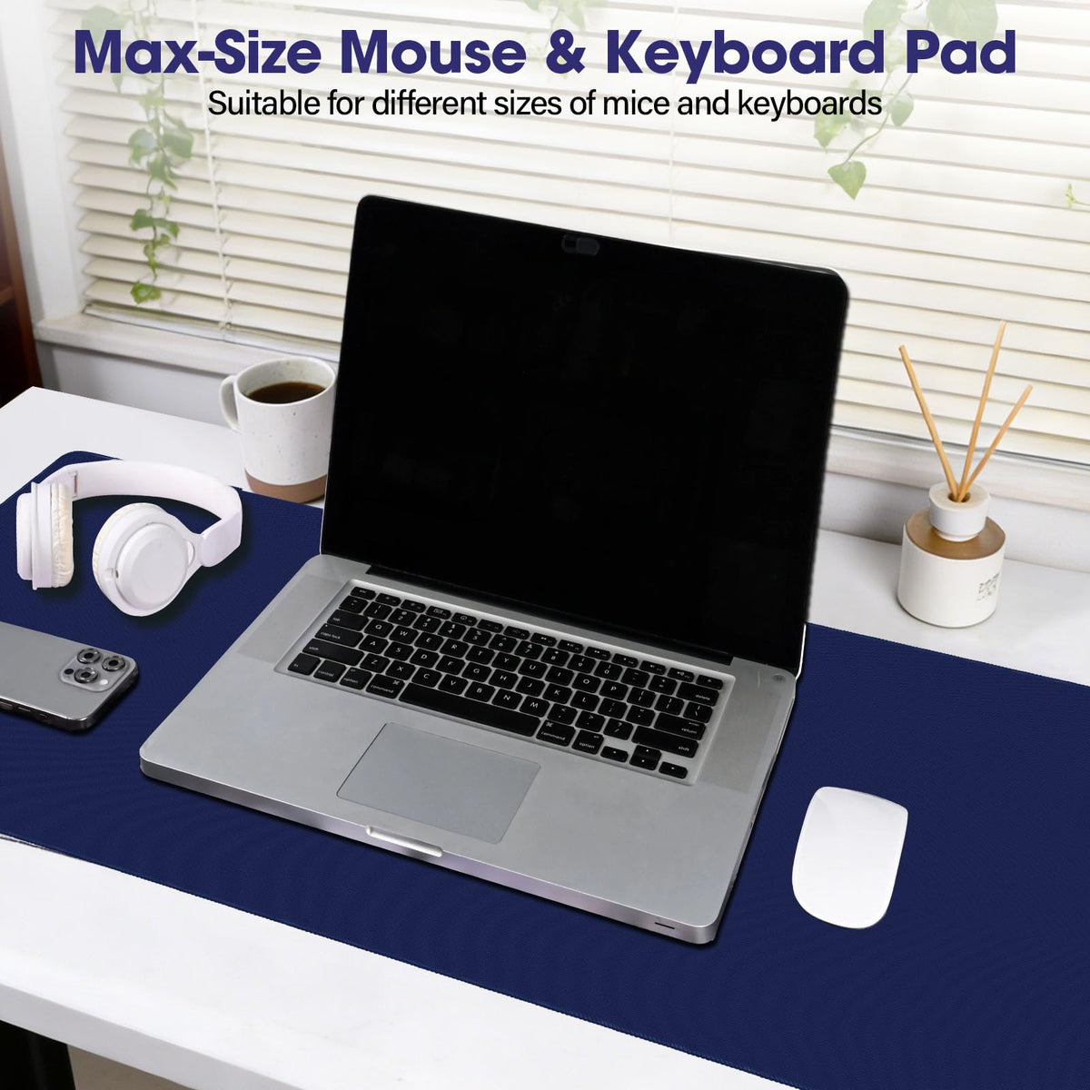 31.5" x 15.7" Waterproof Fabric Gaming Desk Mat, Rubber Anti-Slip,Navy Blue