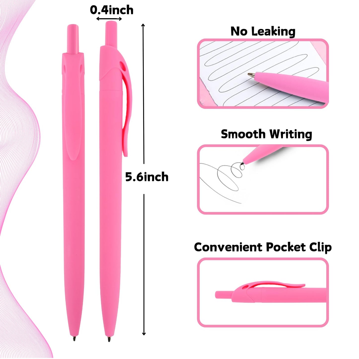 Wiaziert BallPoint Pens, 50 Pack (BLACK Ink),Bulk Pens, Pink Barrel,Click Pens for Office Home and