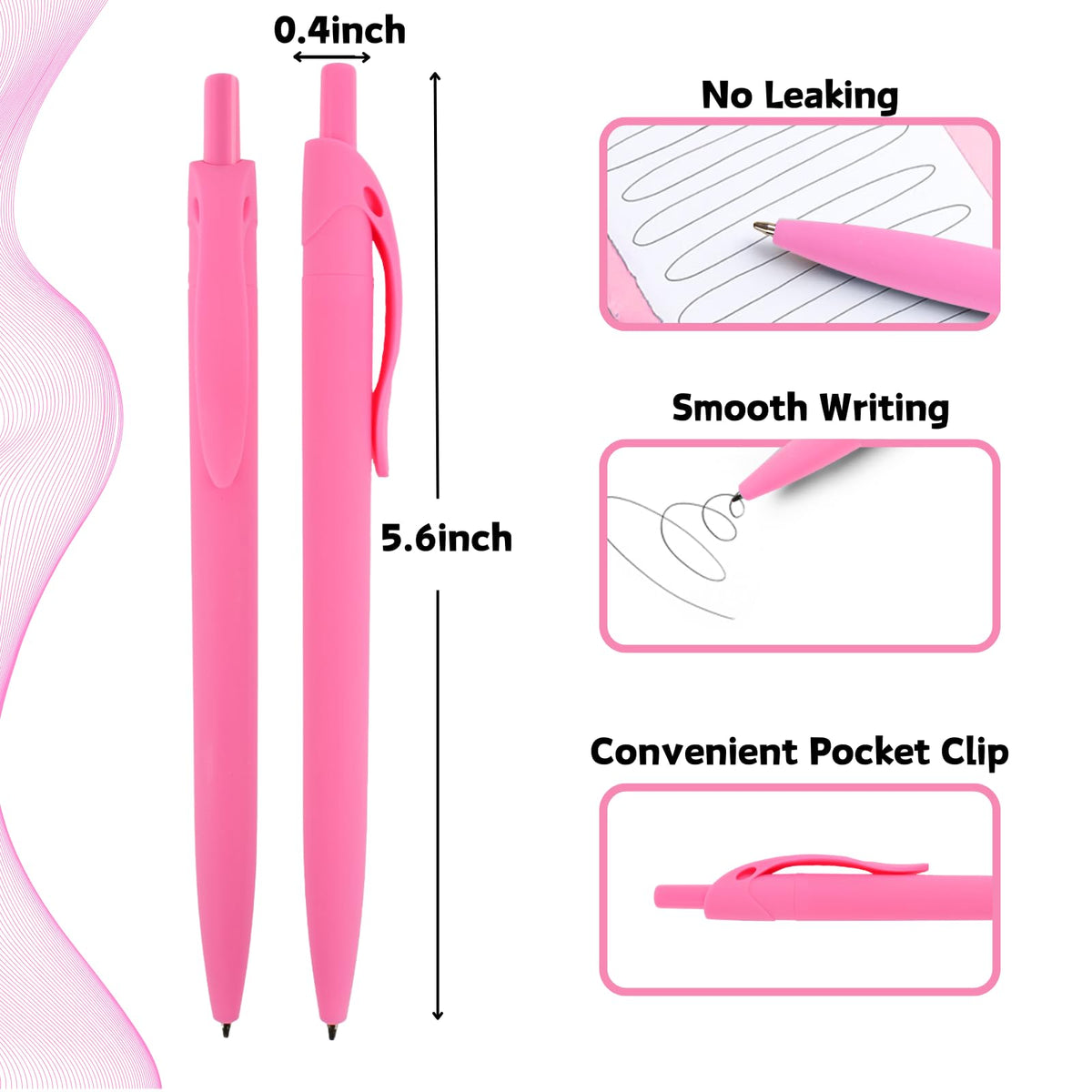 Wiaziert BallPoint Pens, 50 Pack (BLACK Ink),Bulk Pens, Pink Barrel,Click Pens for Office Home and