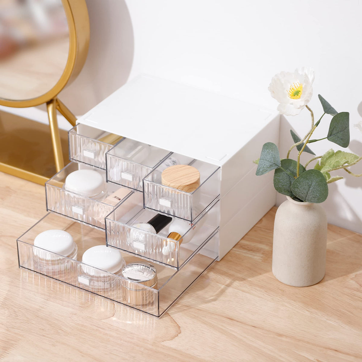 Ykpoqir Desk Organizer Stackable Storage with 6 Drawers Stackable Drawers for Desk Storage, Makeup