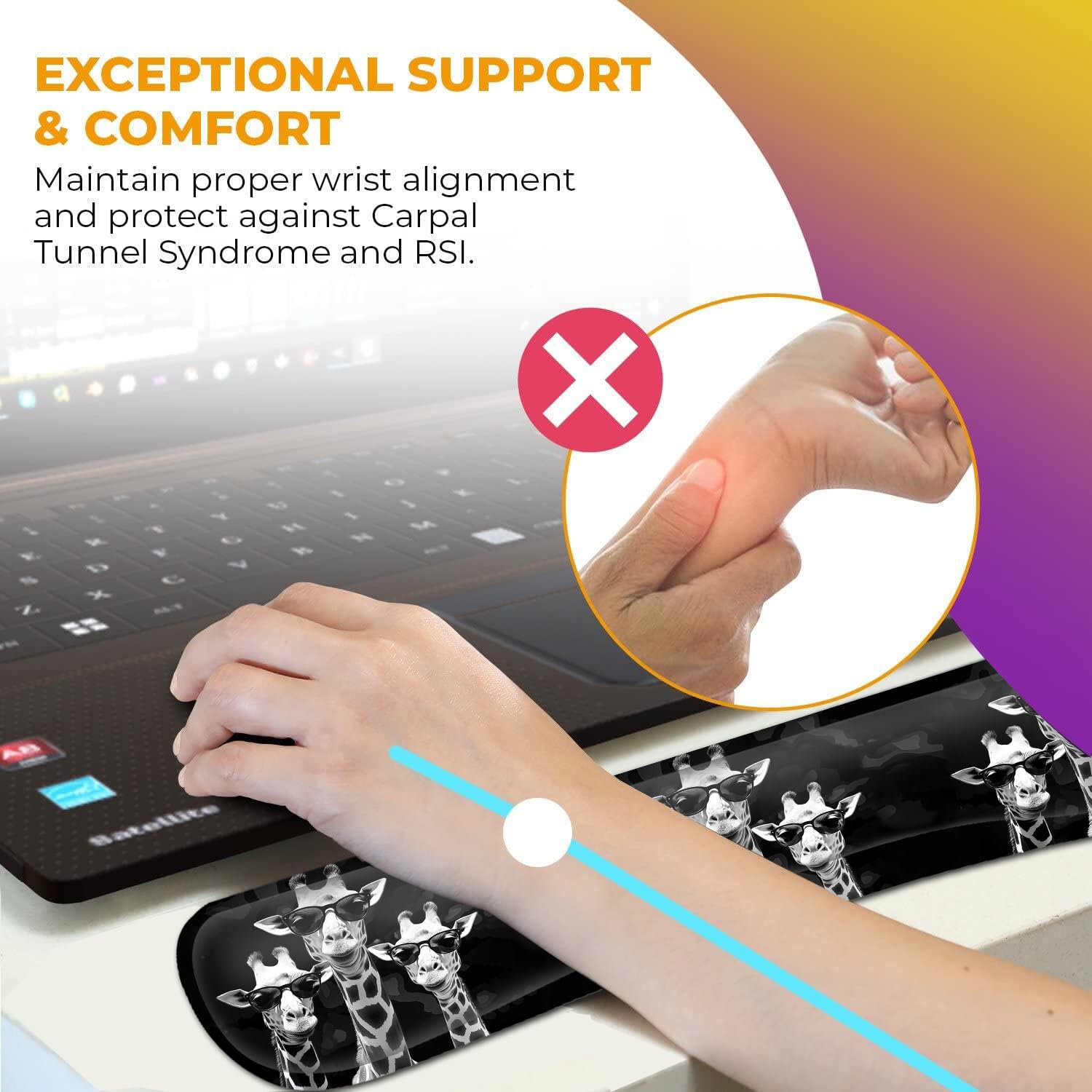 Rectangular Mouse Pad Wrist Protector-Printed with Cool Giraffes, Ergonomically Non-Slip Rubber