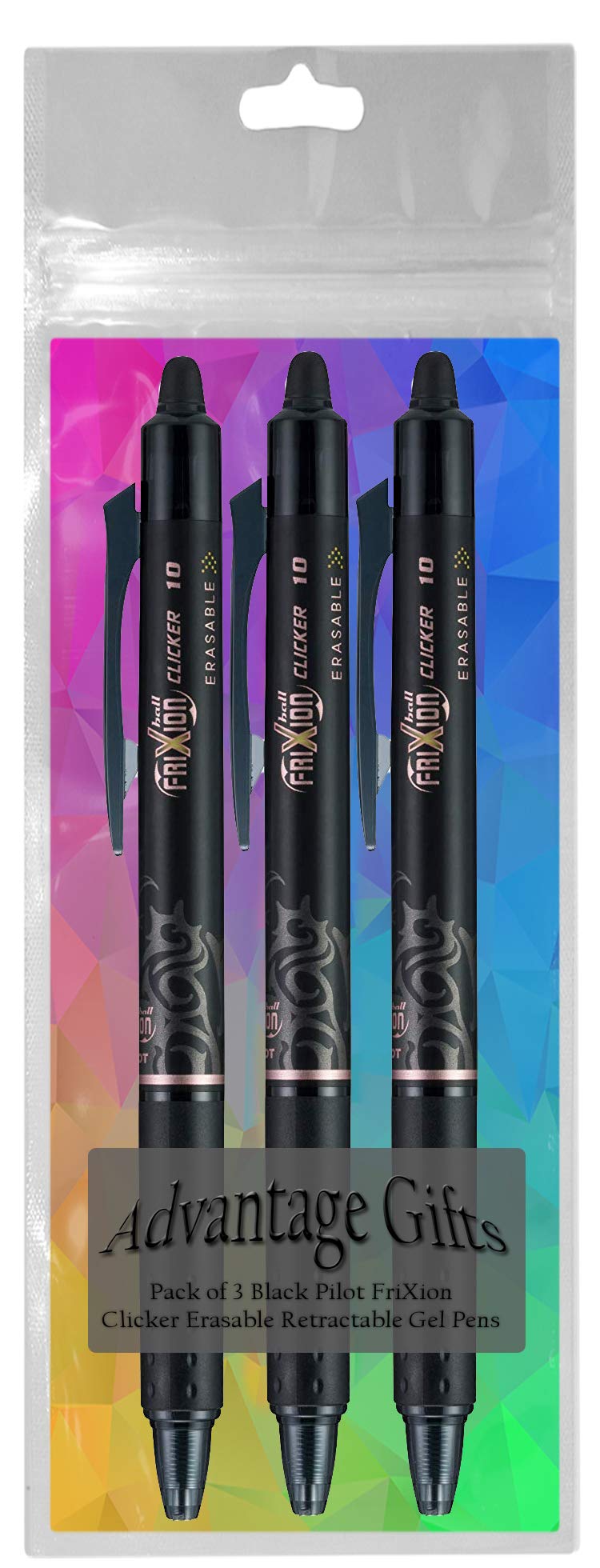 Clicker Retractable Erasable Gel Pen, Black, Bold Point, 3-pk;