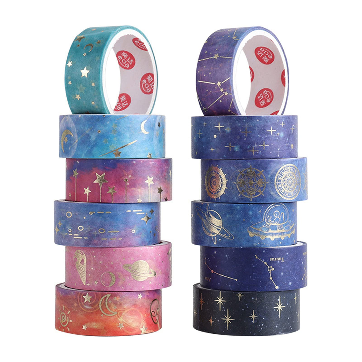 Esweny 12 Rolls Galaxy Washi Tape Set, Gold Foil Decorative Masking Tape for Scrapbooking, Journal