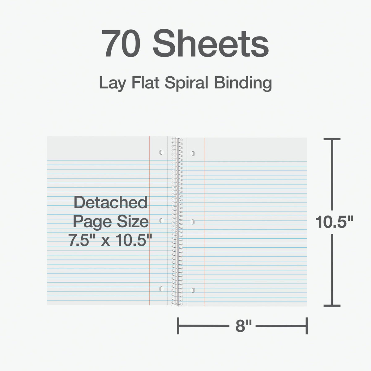 Oxford Spiral Notebooks, 3 Pack, 1 Subject, College Ruled Notebooks for School, 8 x 10.5 Inches, 70