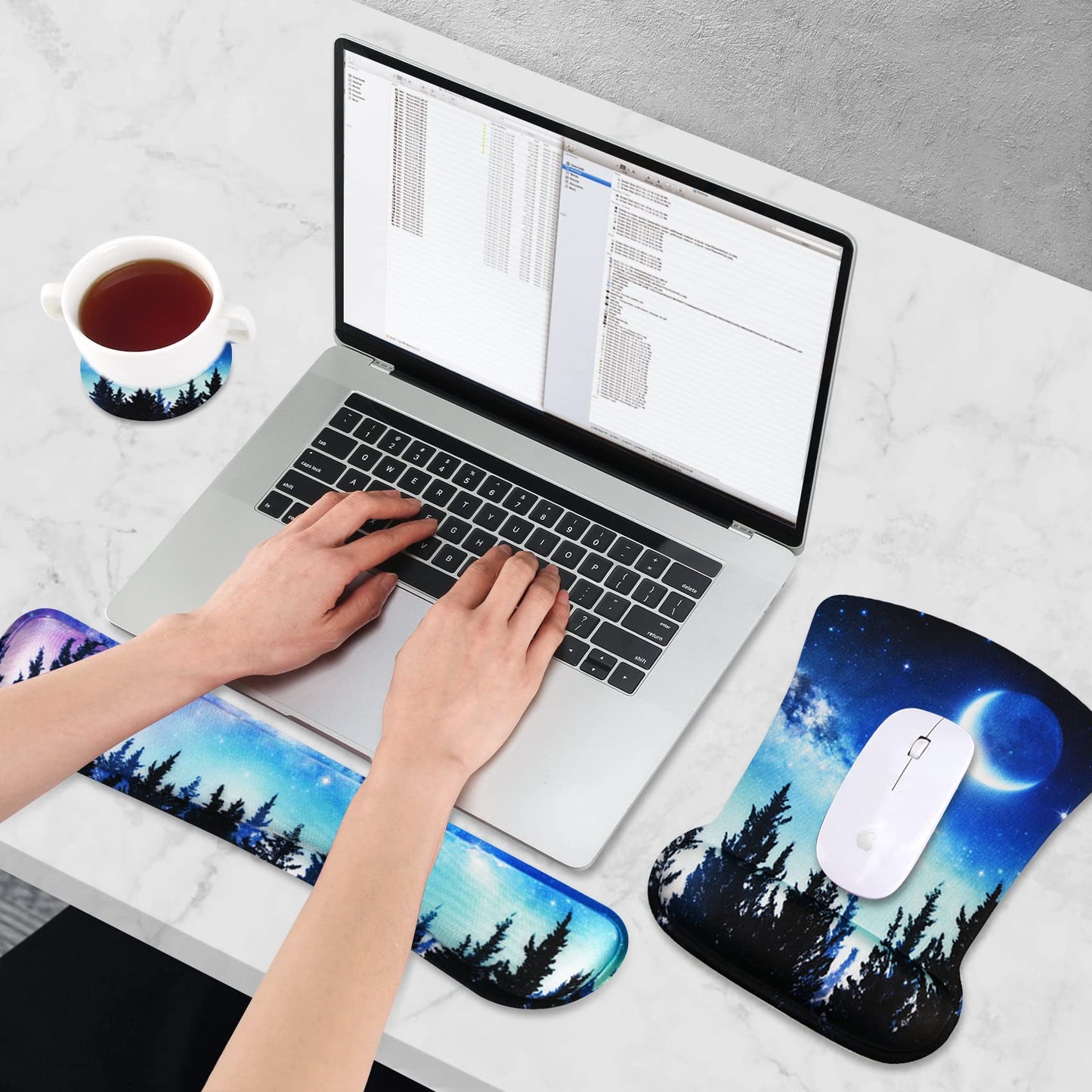 AIMSA Ergonomic Keyboard Wrist Rest and Mouse Pad with Wrist Support Set, Memory Foam Non-Slip