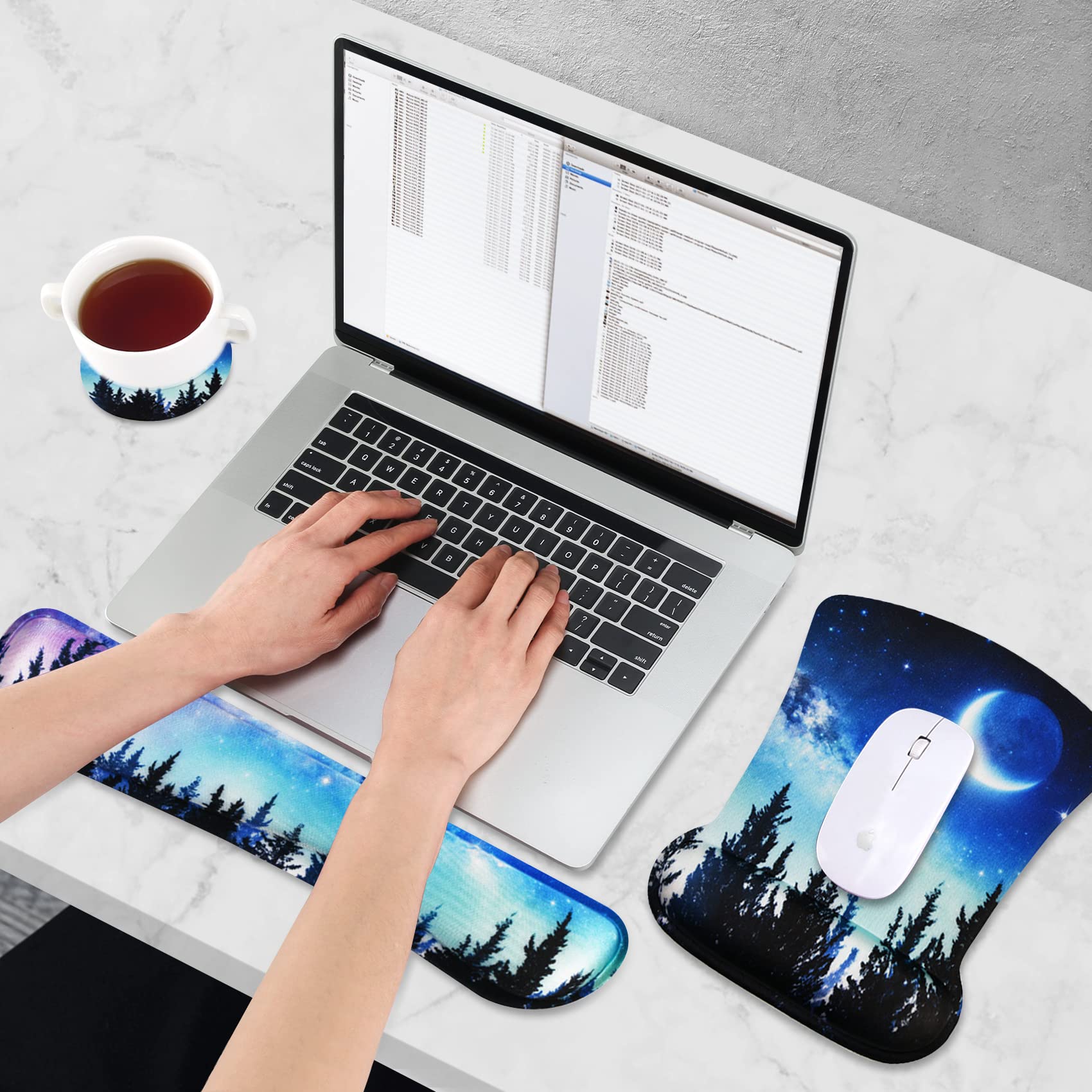 AIMSA Ergonomic Keyboard Wrist Rest and Mouse Pad with Wrist Support Set, Memory Foam Non-Slip
