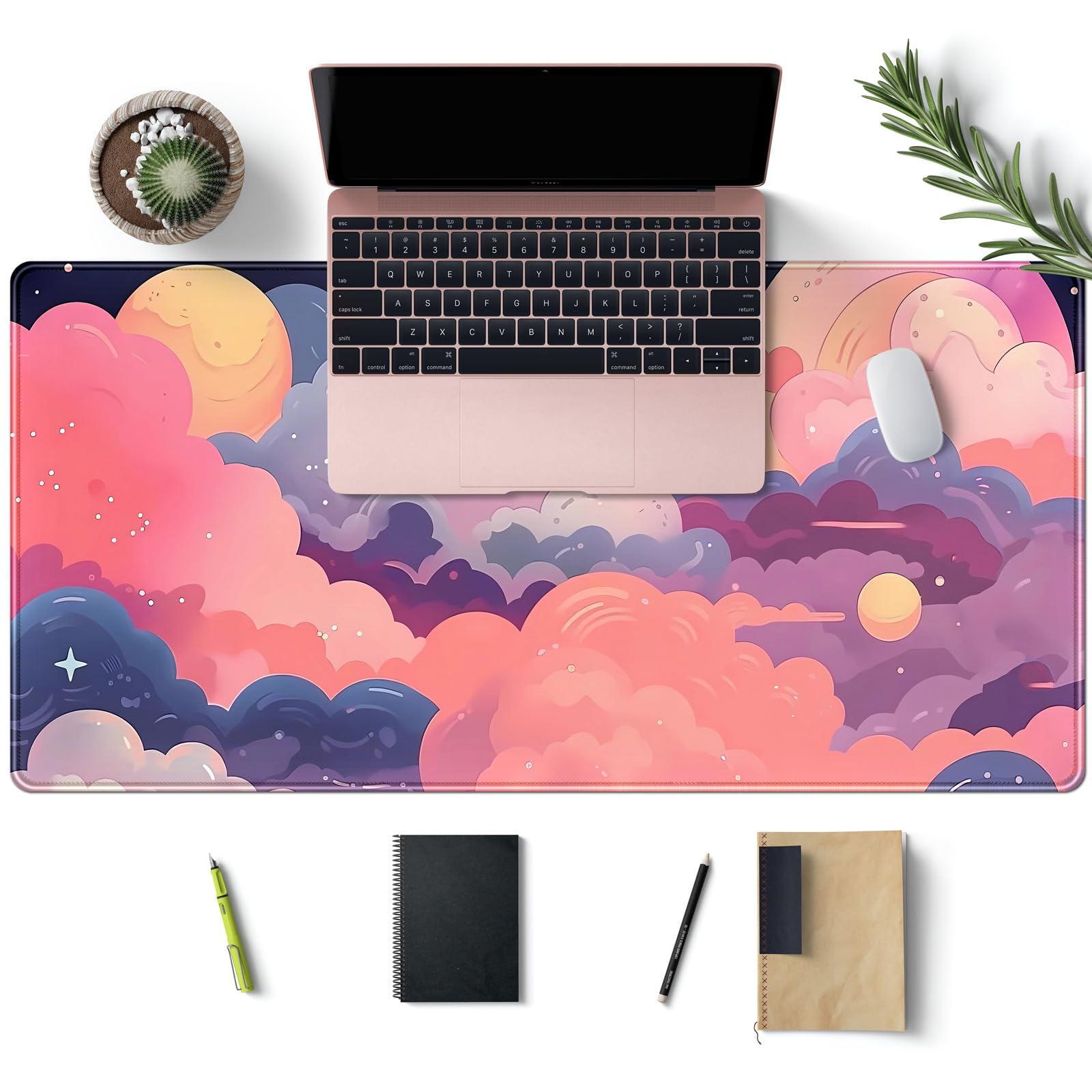 Cute Desk Mat Kawaii Pink Purple Desk Pad Keyboard Mouse Pad Large